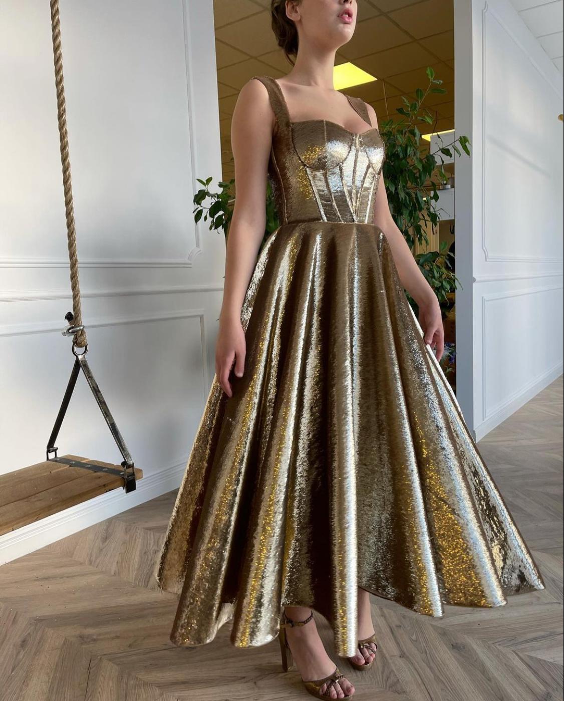 Gold midi dress with straps