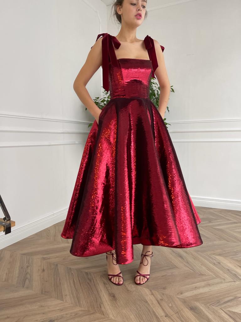 Red midi dress with straps