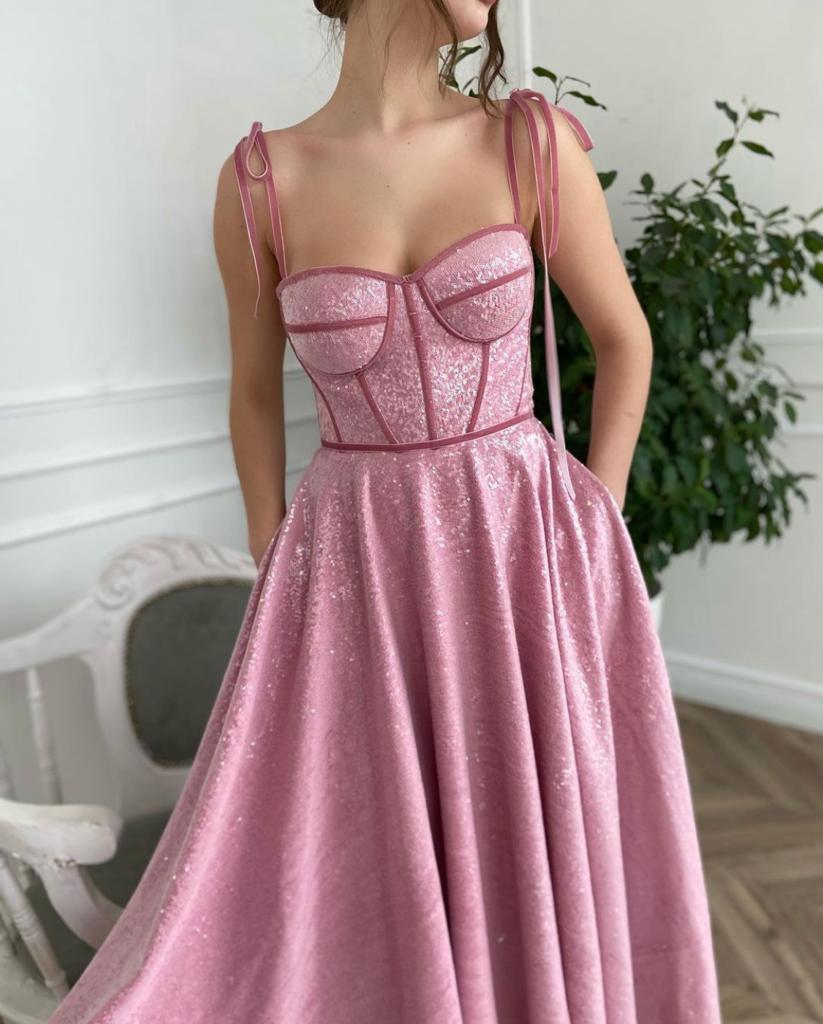 Pink midi dress with spaghetti straps