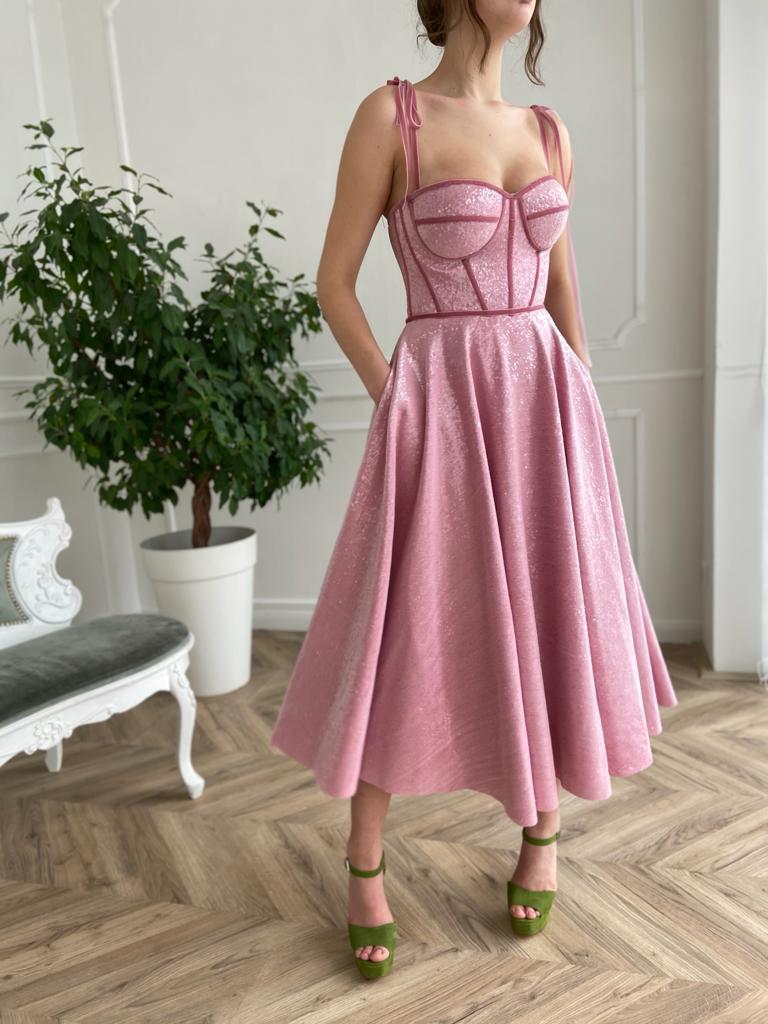 Pink midi dress with spaghetti straps