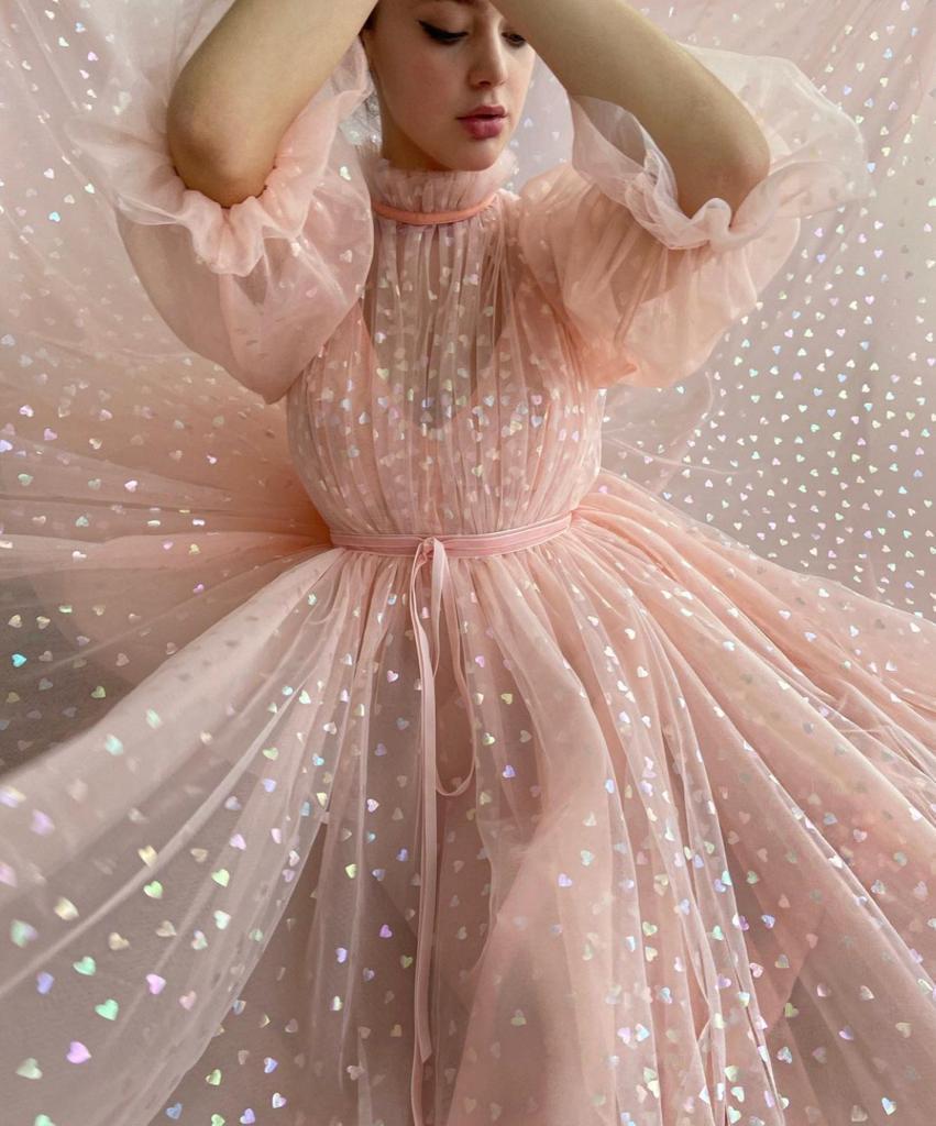 Pink A-Line dress with short sleeves and hearty fabric