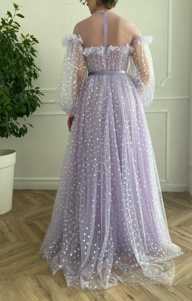 Purple A-Line dress with long sleeves, belt and hearty fabric