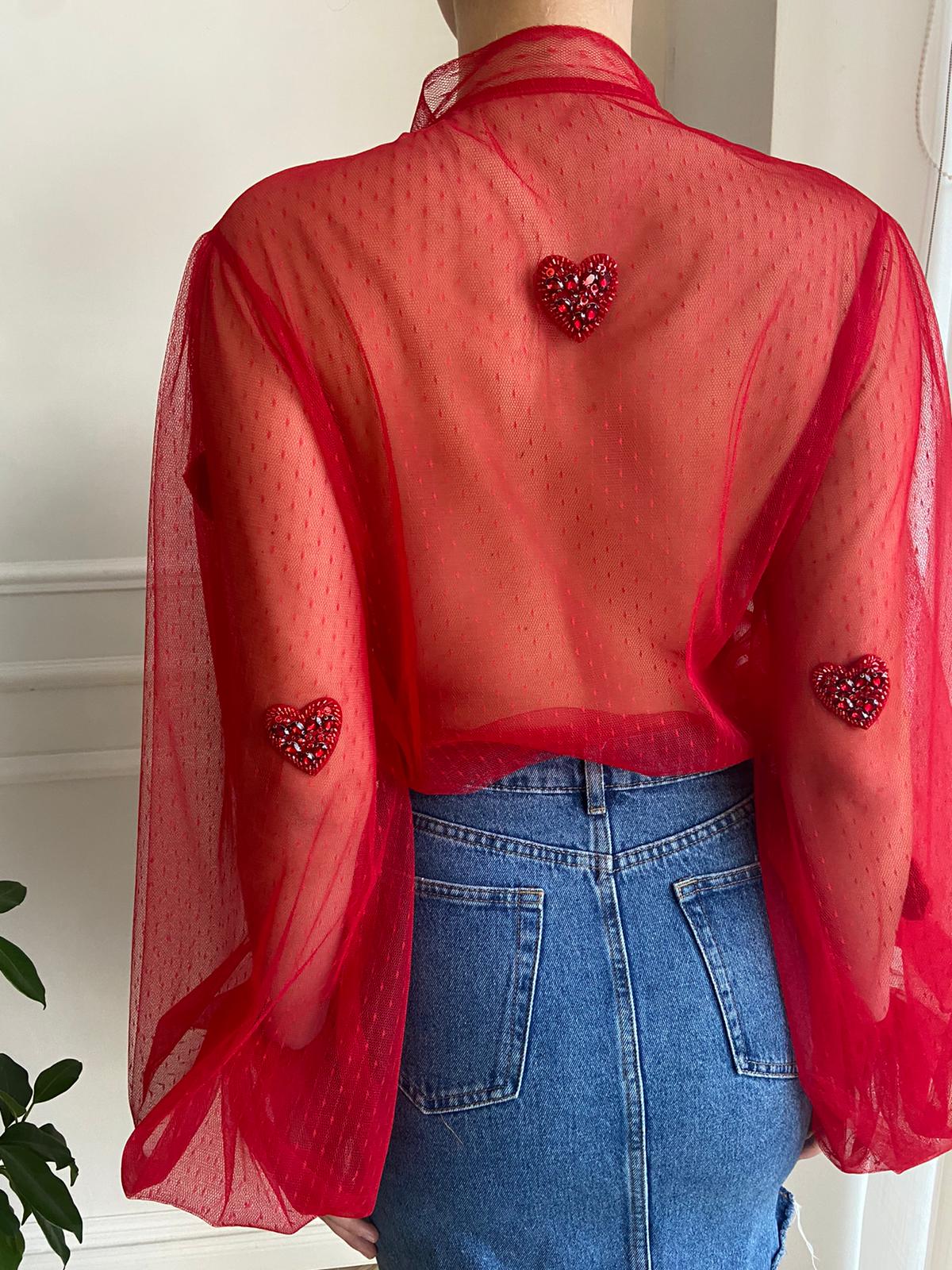 Red blouse with embroidered hearts