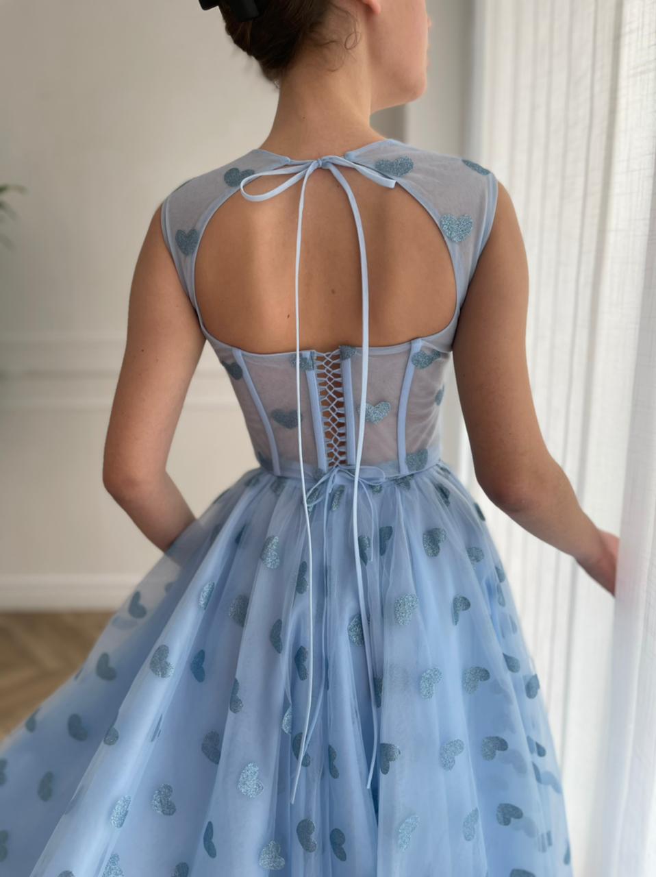 Blue two piece dress with straps and hearty fabric