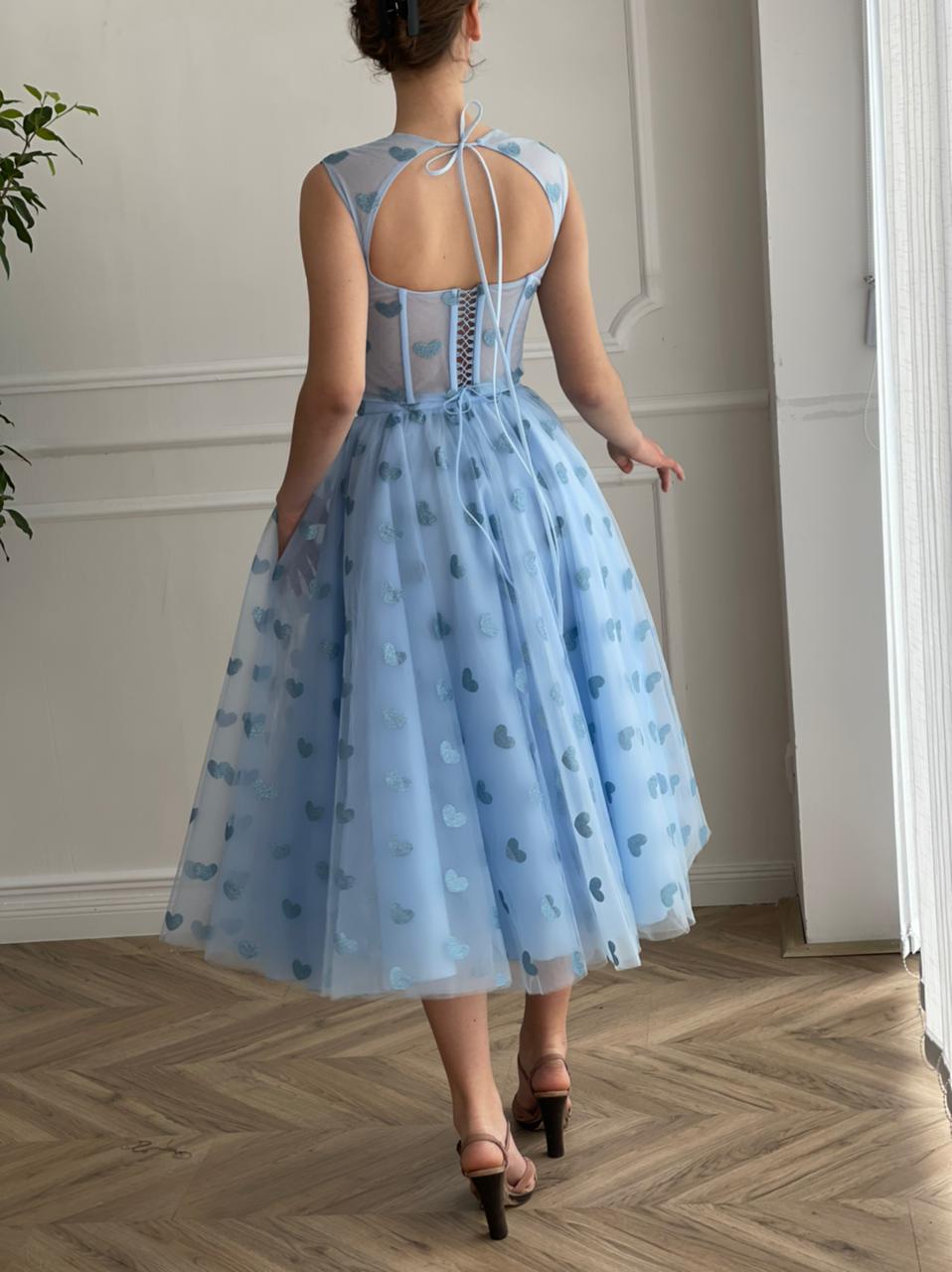 Blue two piece dress with straps and hearty fabric
