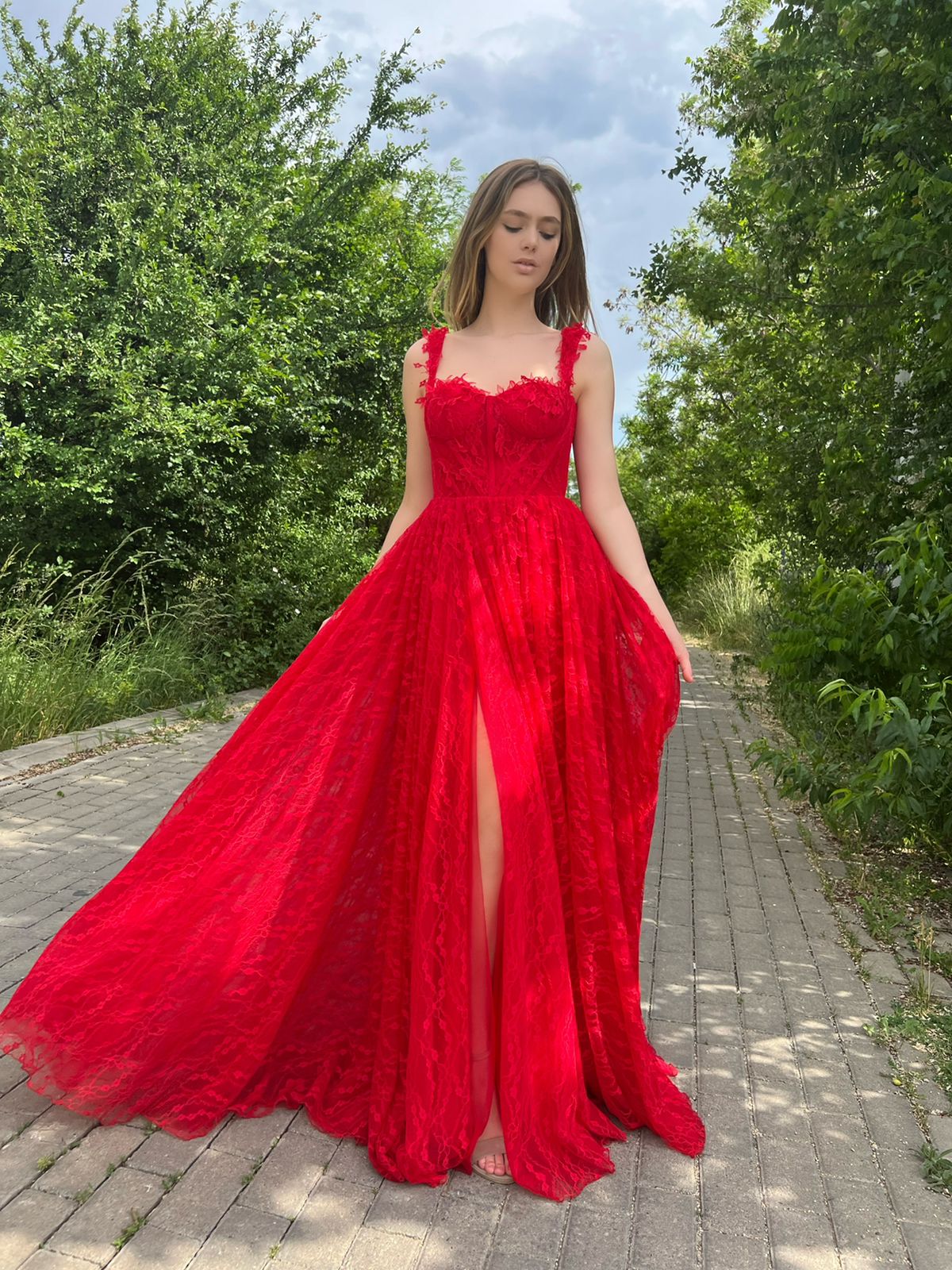 Red A-Line red dress with straps