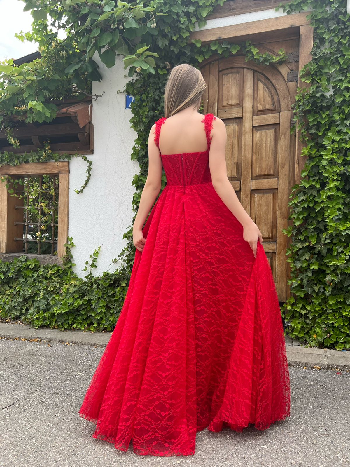 Red A-Line red dress with straps