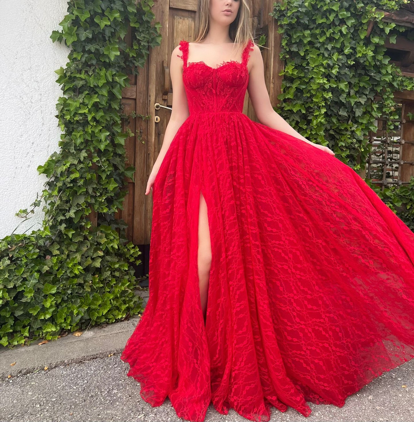 Red A-Line red dress with straps
