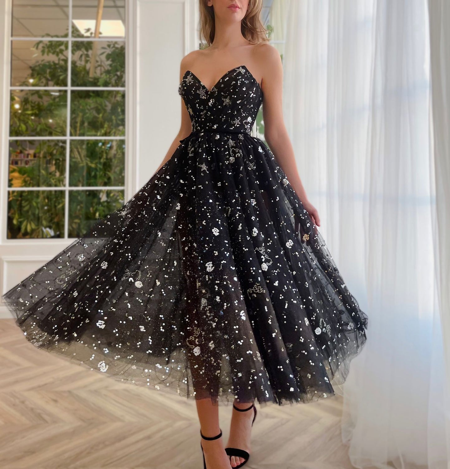 Black midi dress with no sleeves