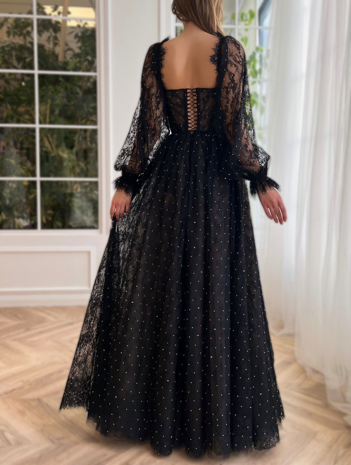 Black A-Line dress with long sleeves