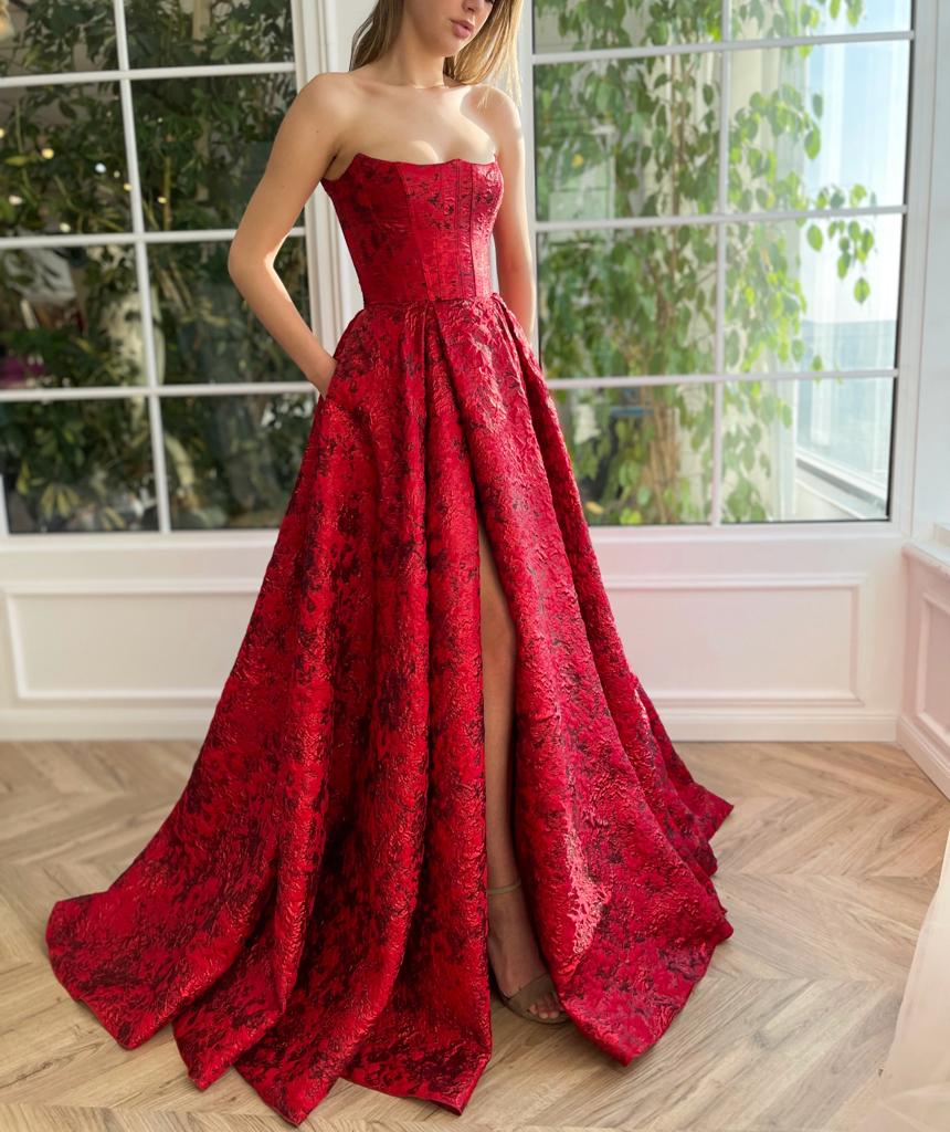 Red A-Line dress with no sleeves