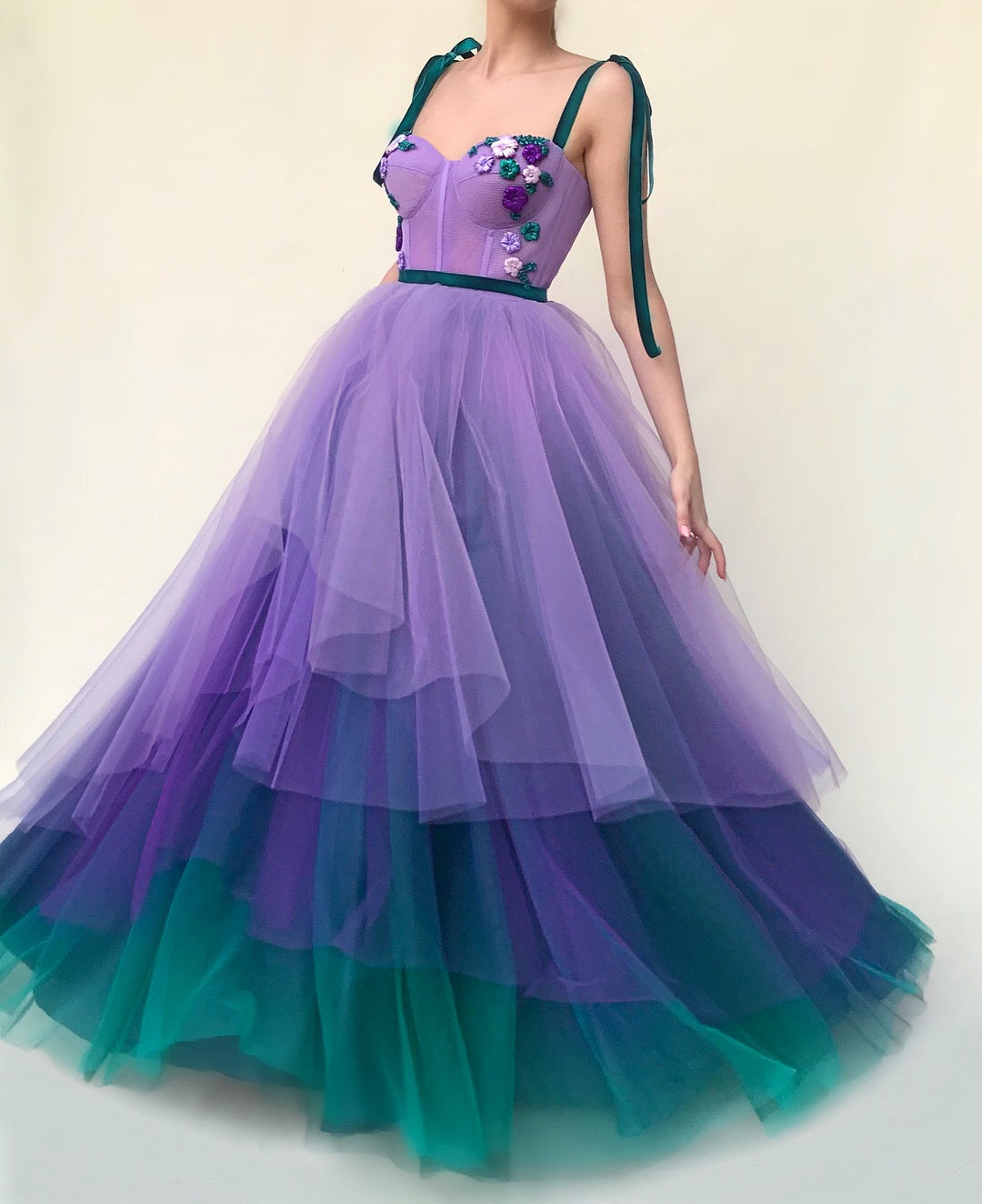 Purple A-Line dress with straps and embroidery
