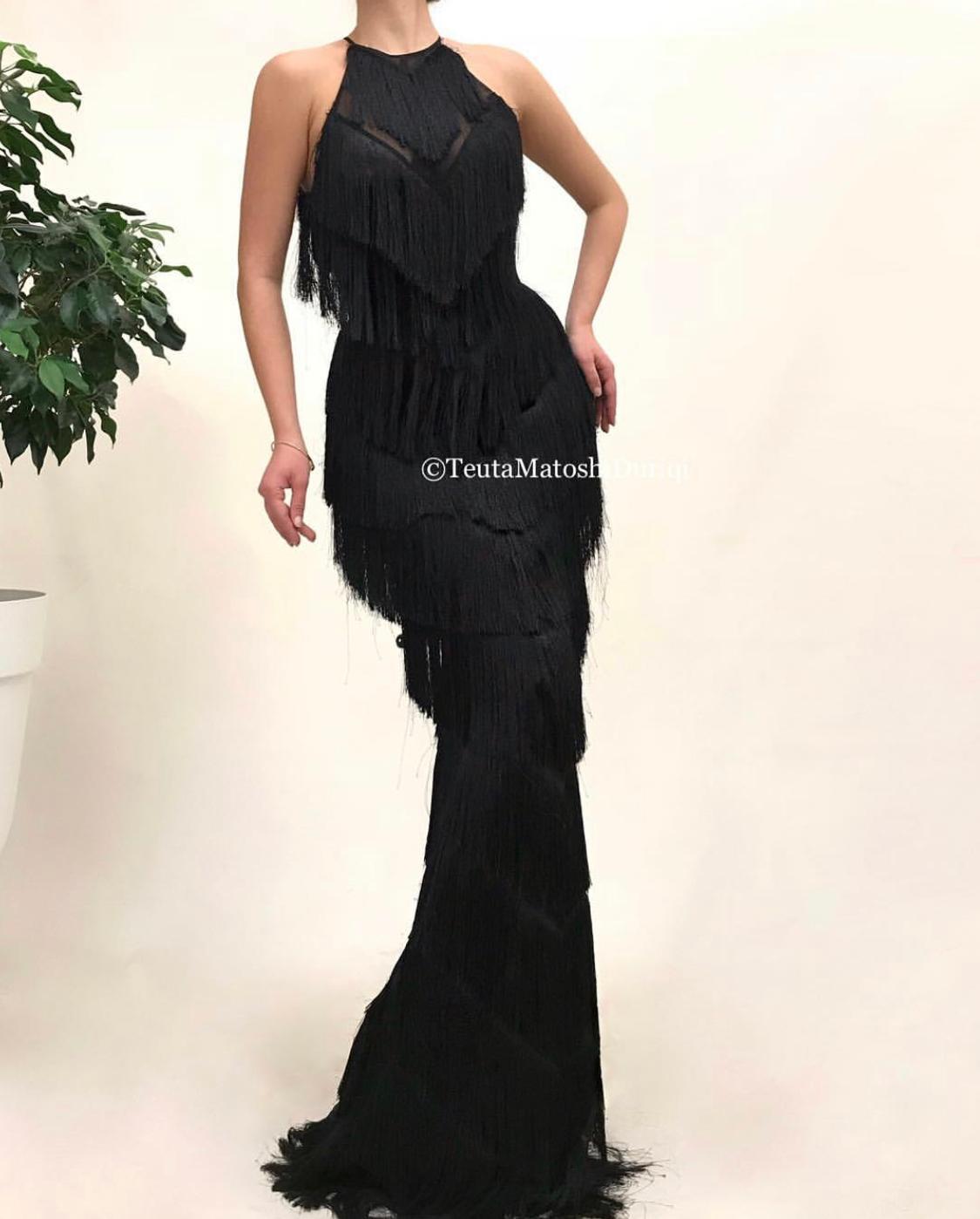 Black fringe mermaid dress with no sleeves