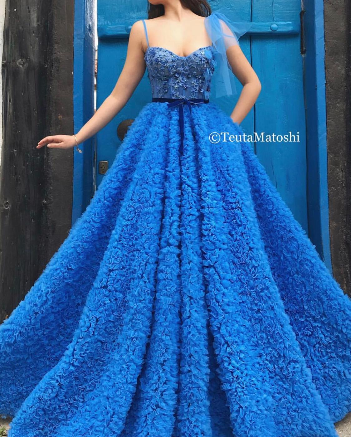 One Shoulder Sapphire Blue Gown Teuta Matoshi