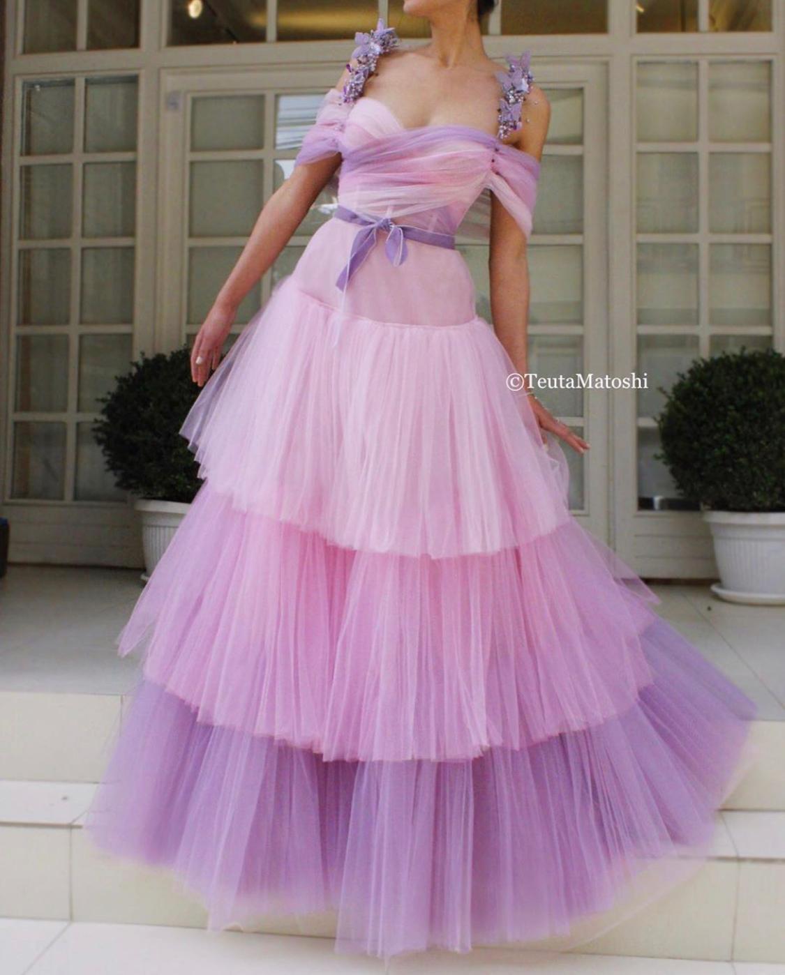 Purple A-Line dress with straps and embroidery