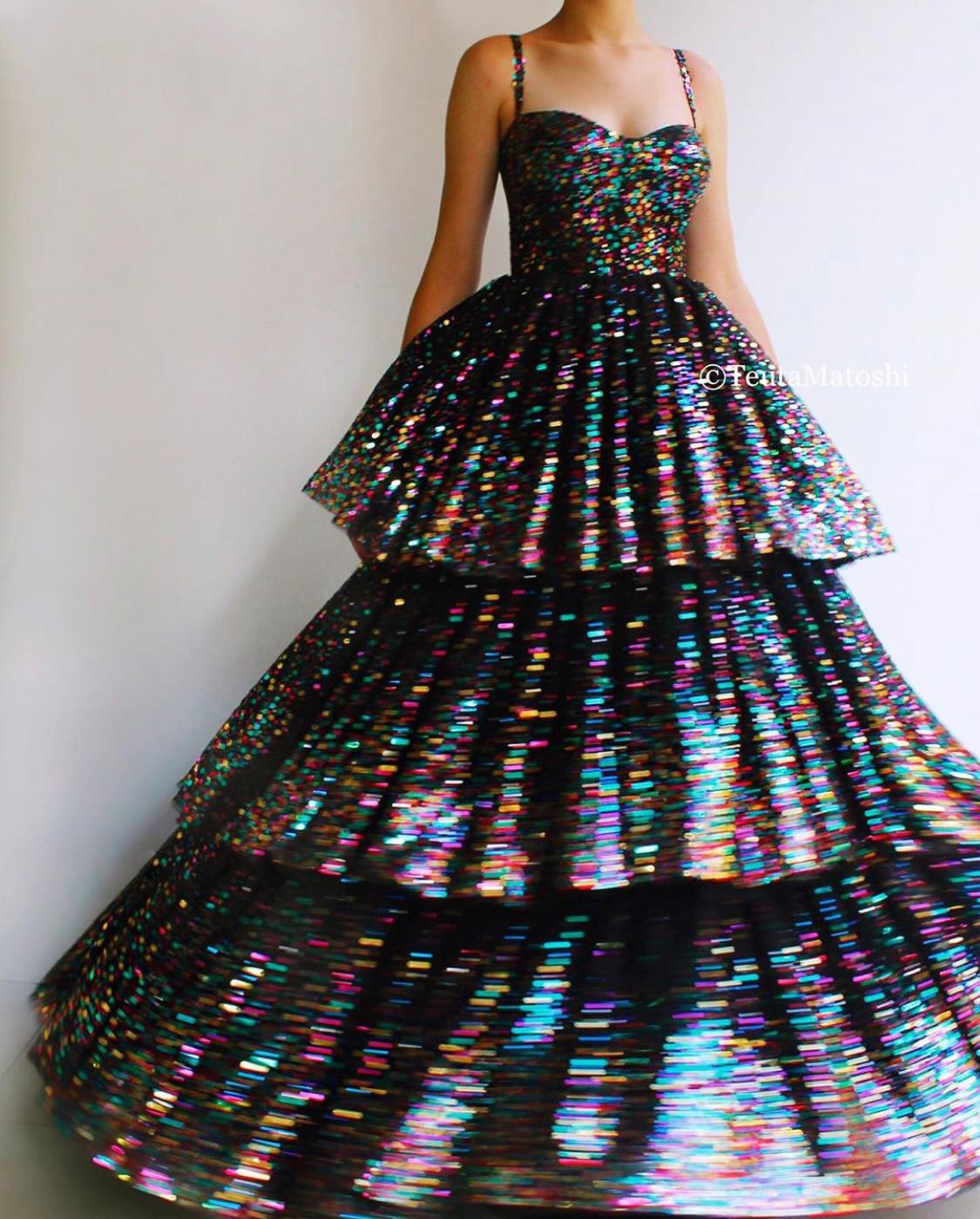 Black A-Line dress with spaghetti straps and sequins