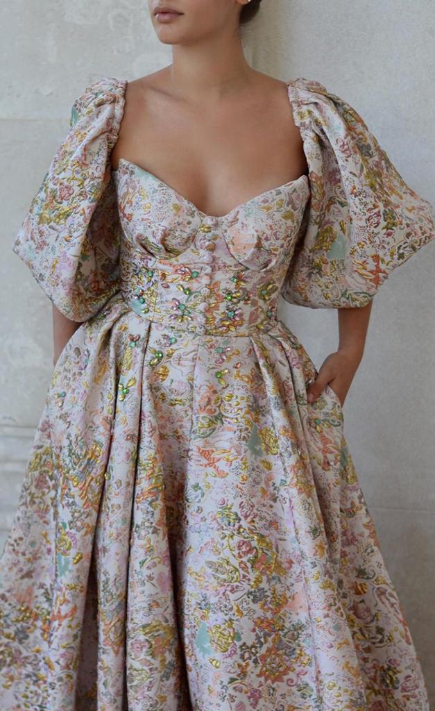Beige A-Line dress with long sleeves 