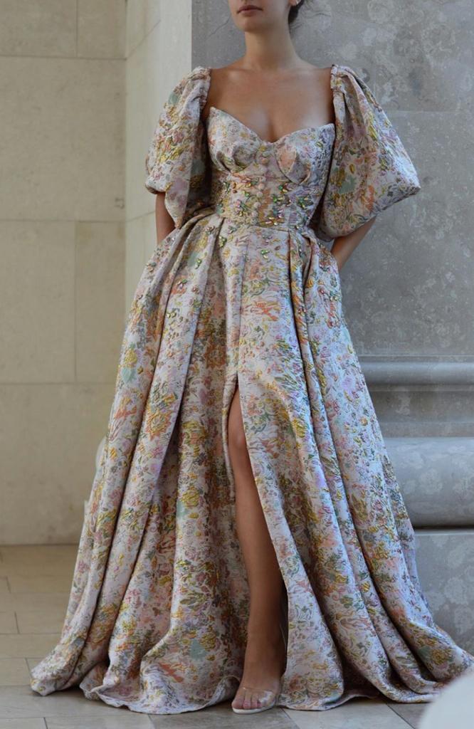 Beige A-Line dress with long sleeves 