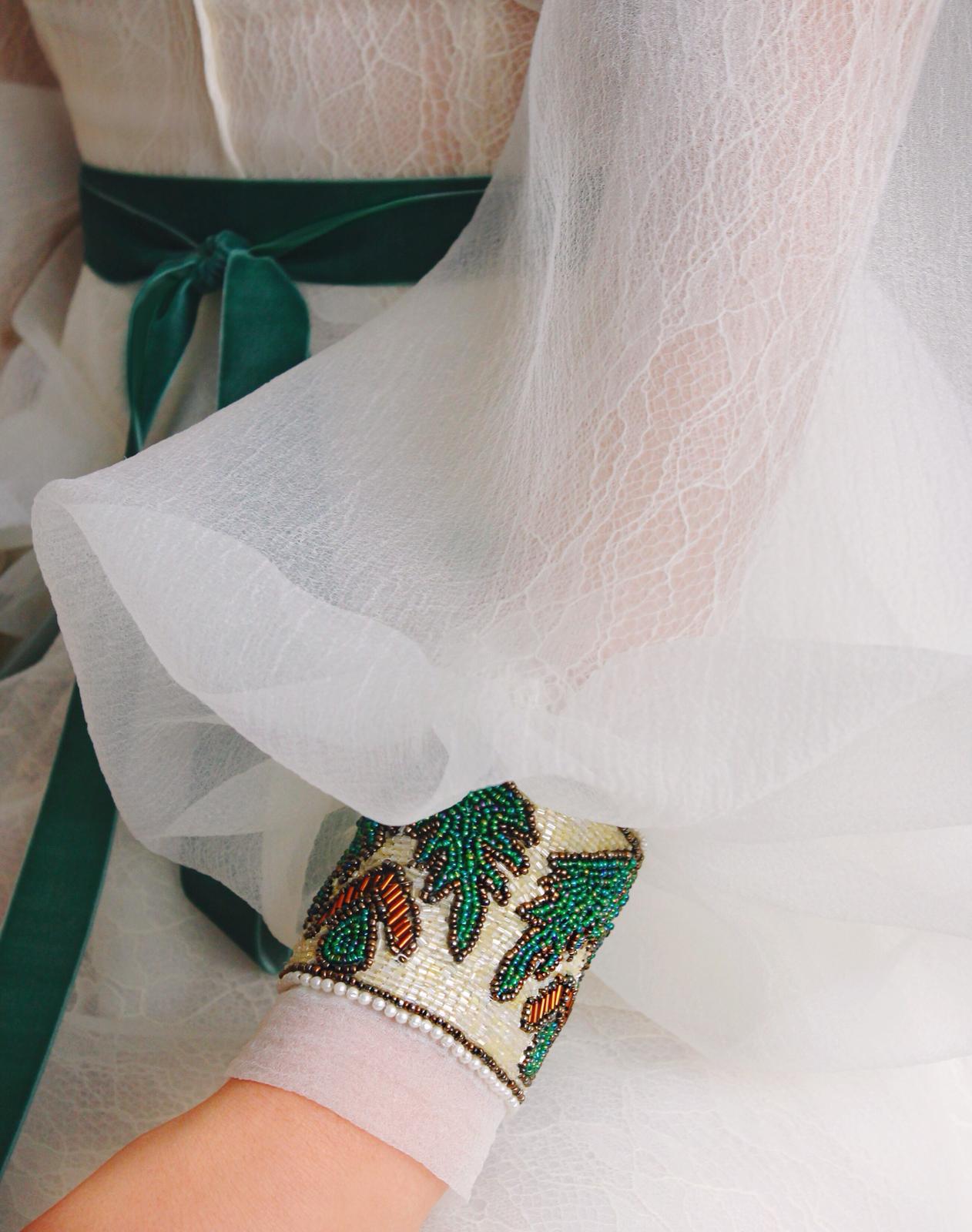White A-Line dress with long sleeves and embroidery