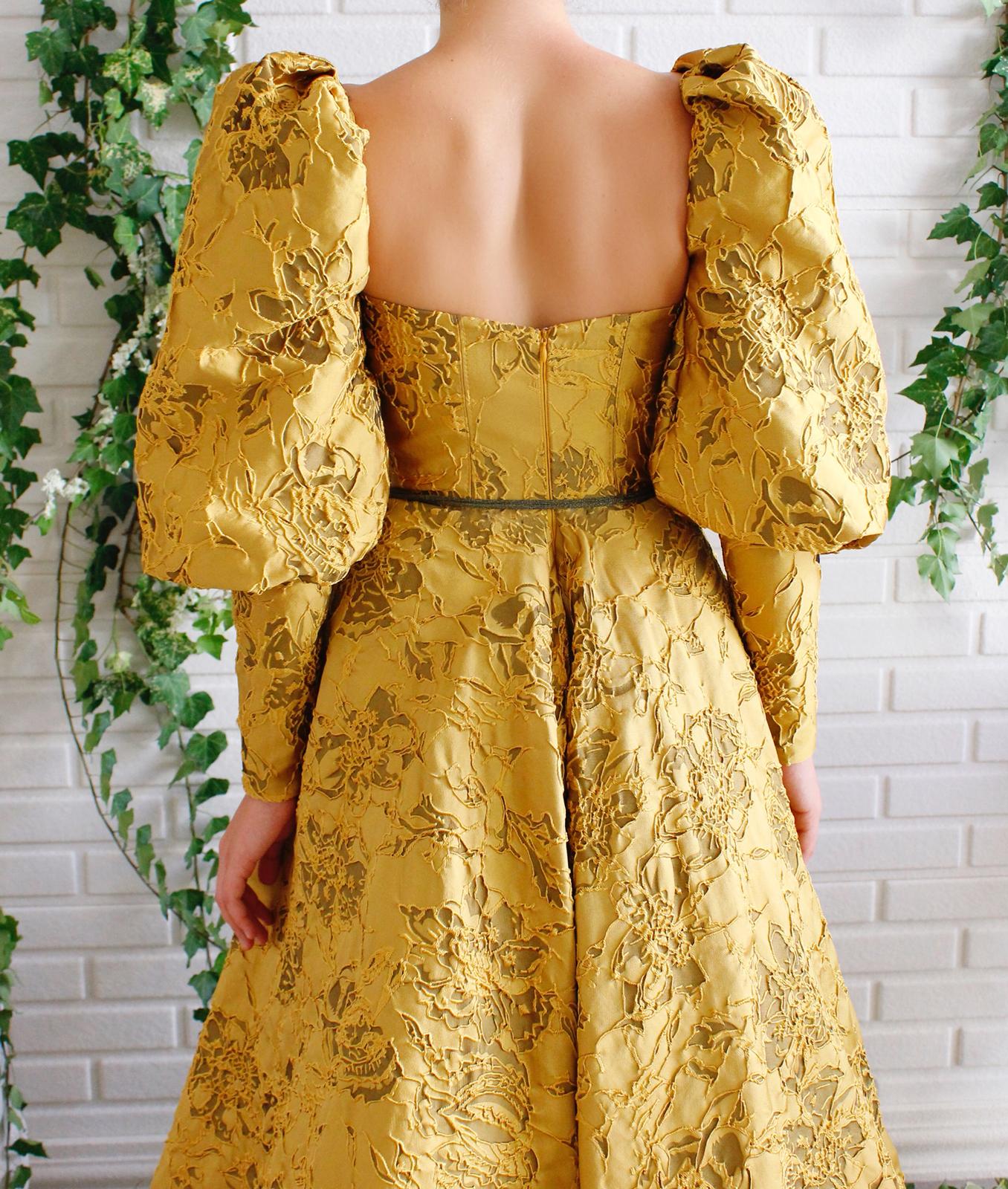 Yellow A-Line dress with long sleeves