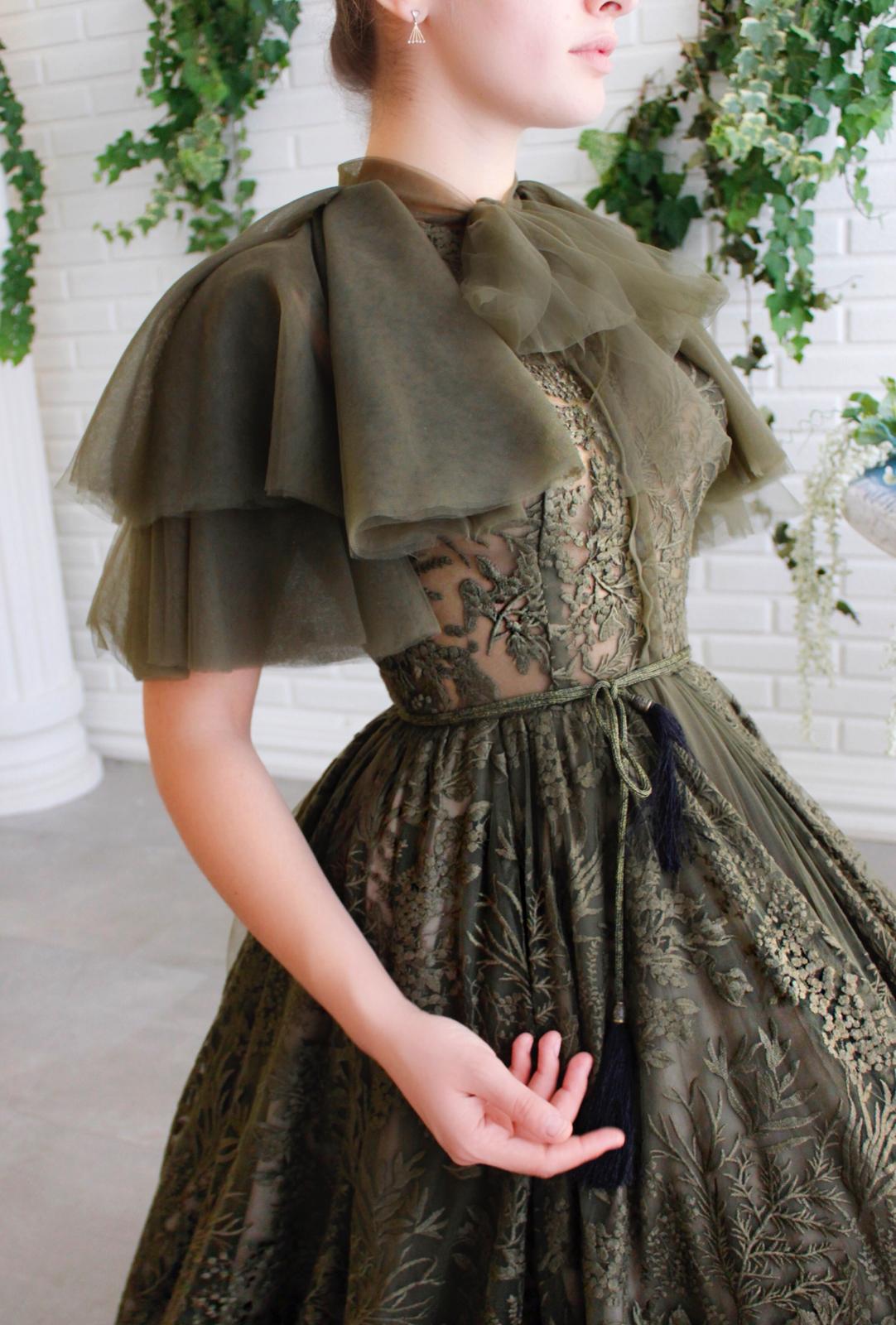 Green A-Line dress with short sleeves
