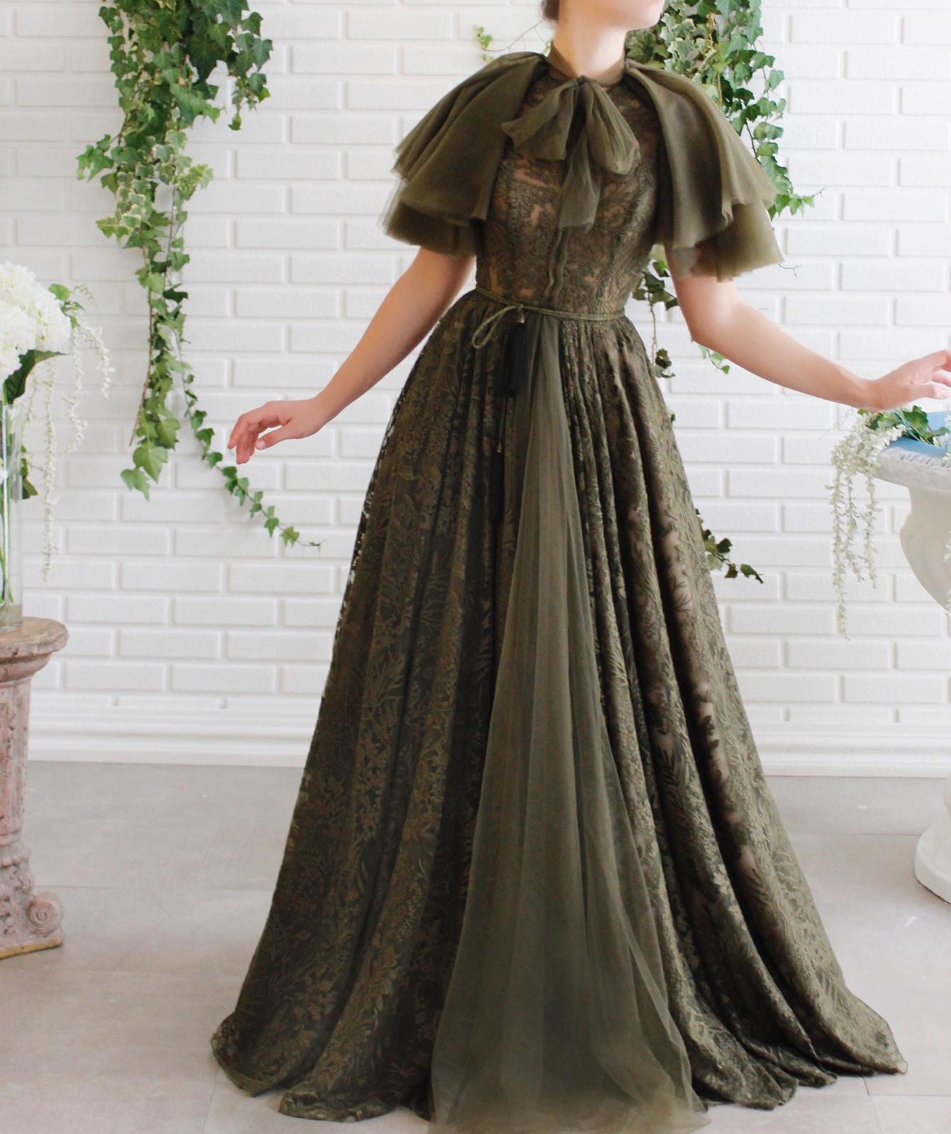 Green A-Line dress with short sleeves