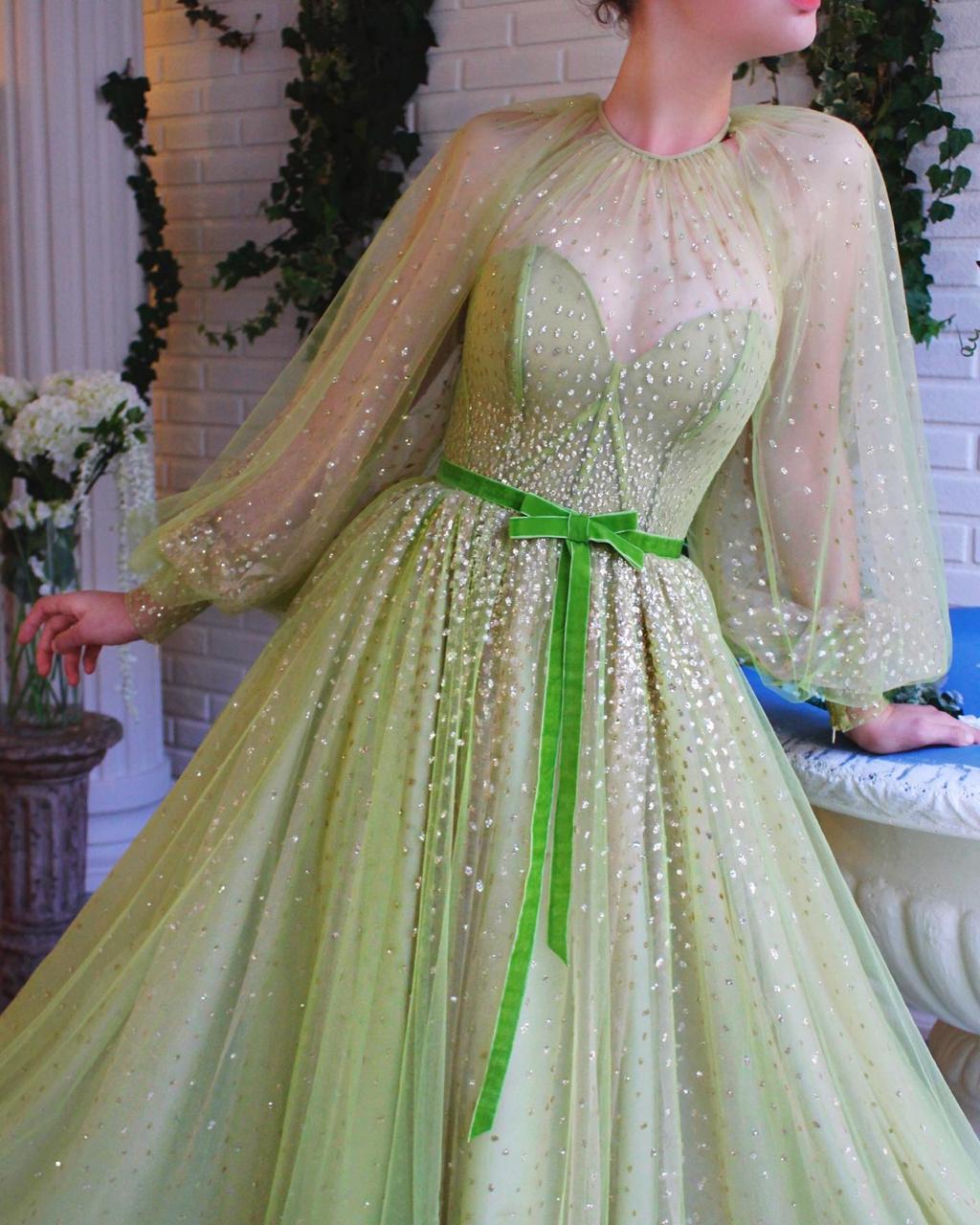 Green A-Line dress with long sleeves