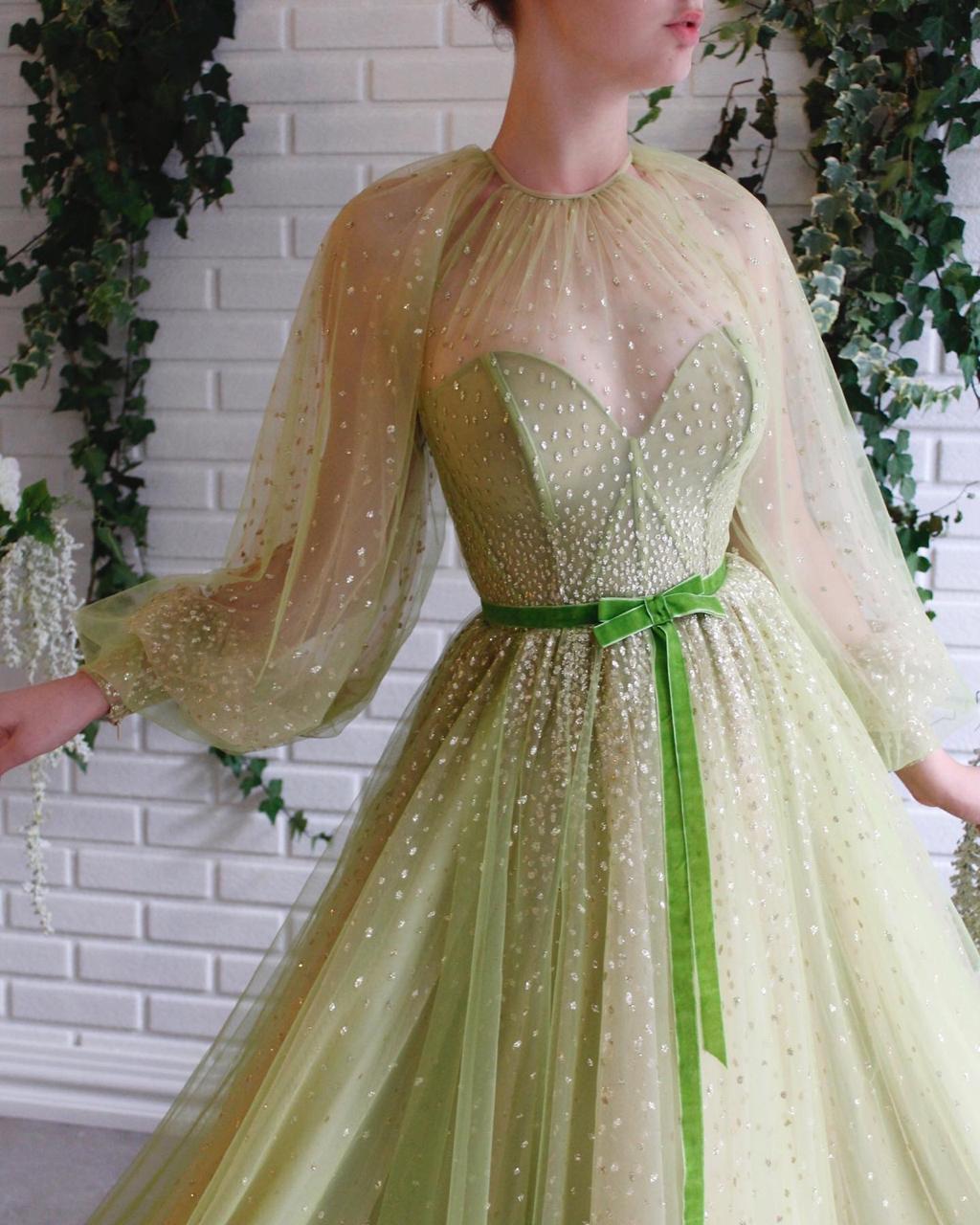 Green A-Line dress with long sleeves
