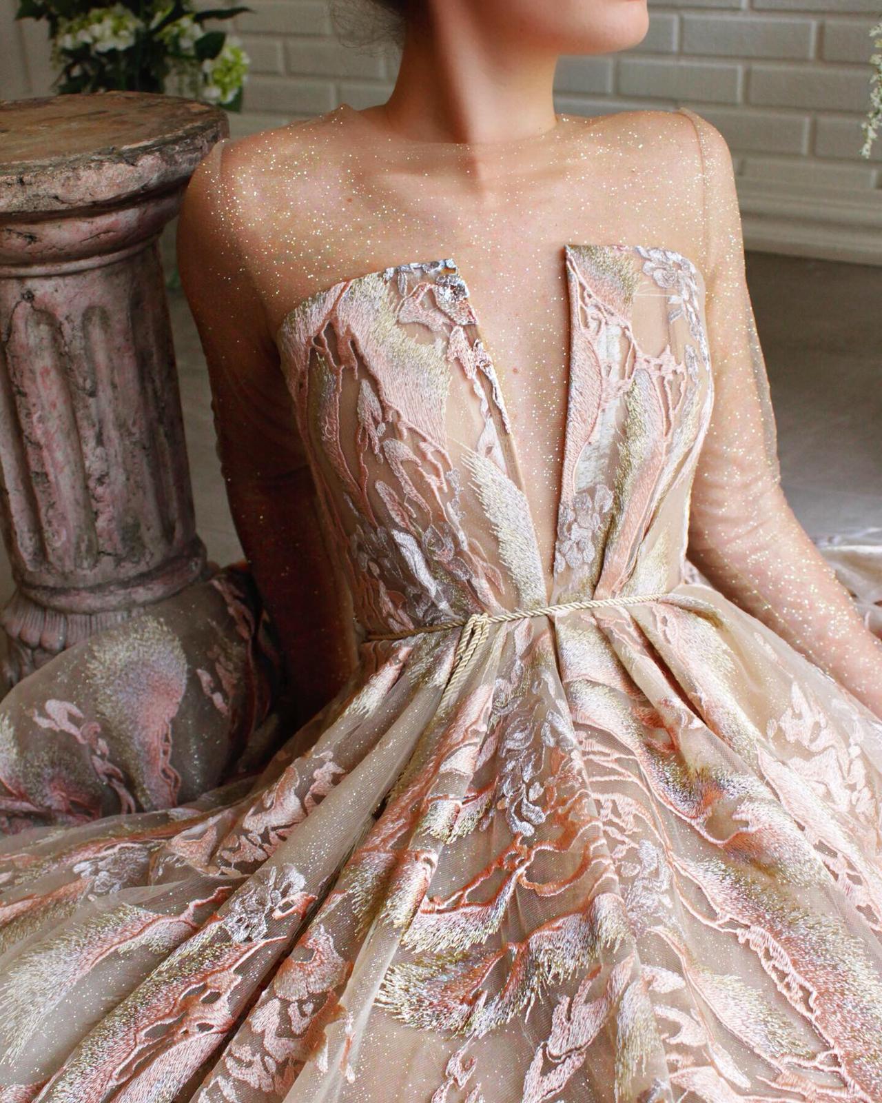 Beige A-Line dress with long sleeves