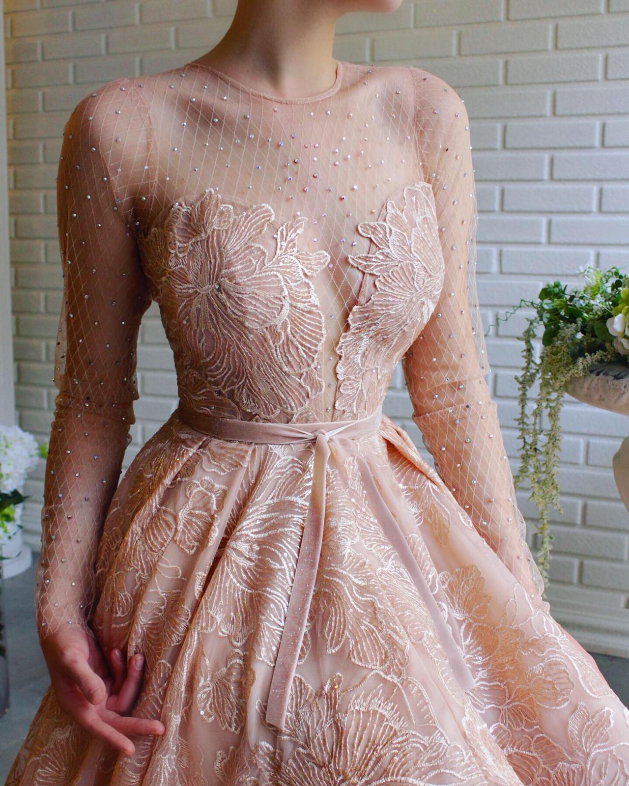 Pink A-Line dress with embroidery and beading