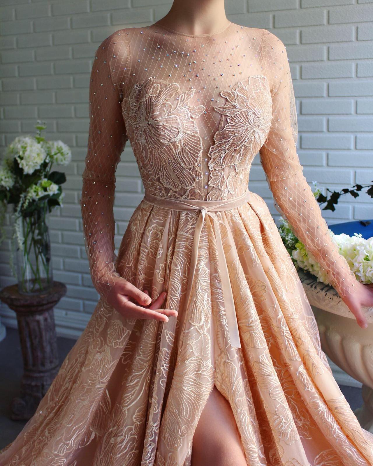Pink A-Line dress with embroidery and beading