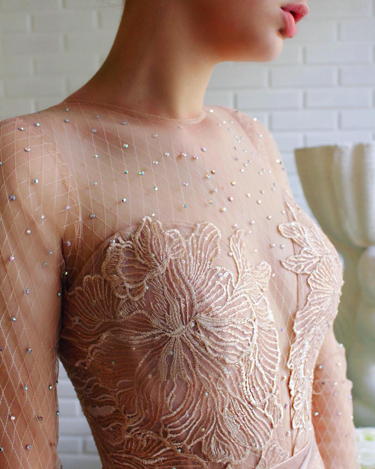 Pink A-Line dress with embroidery and beading