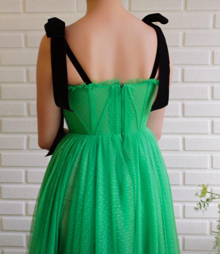Green A-Line dress with black straps
