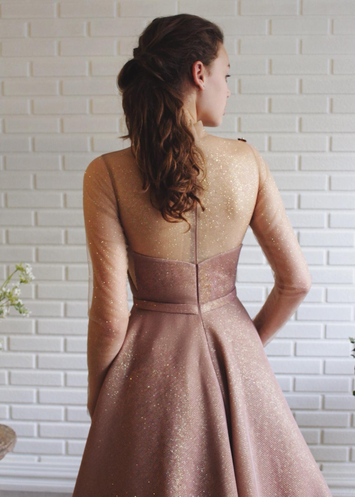Brown A-Line dress with long sleeves and embroidery