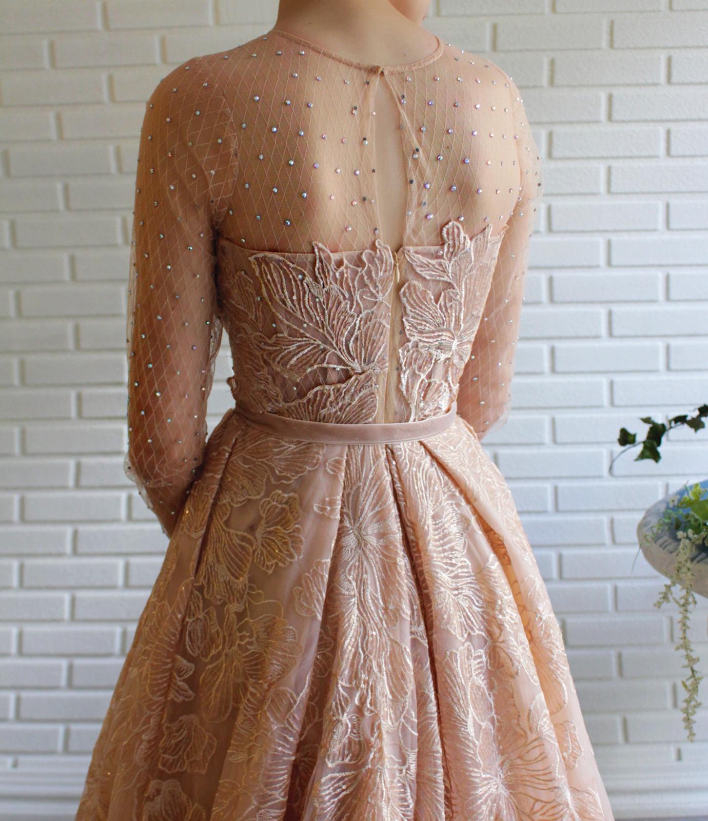 Pink A-Line dress with embroidery and beading