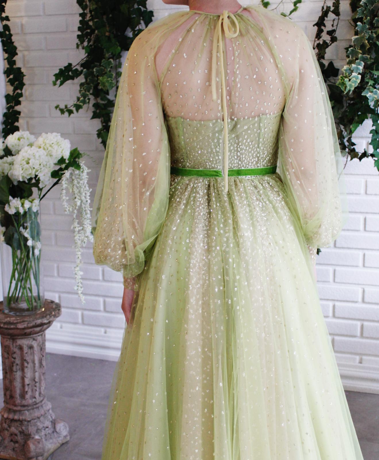 Green A-Line dress with long sleeves
