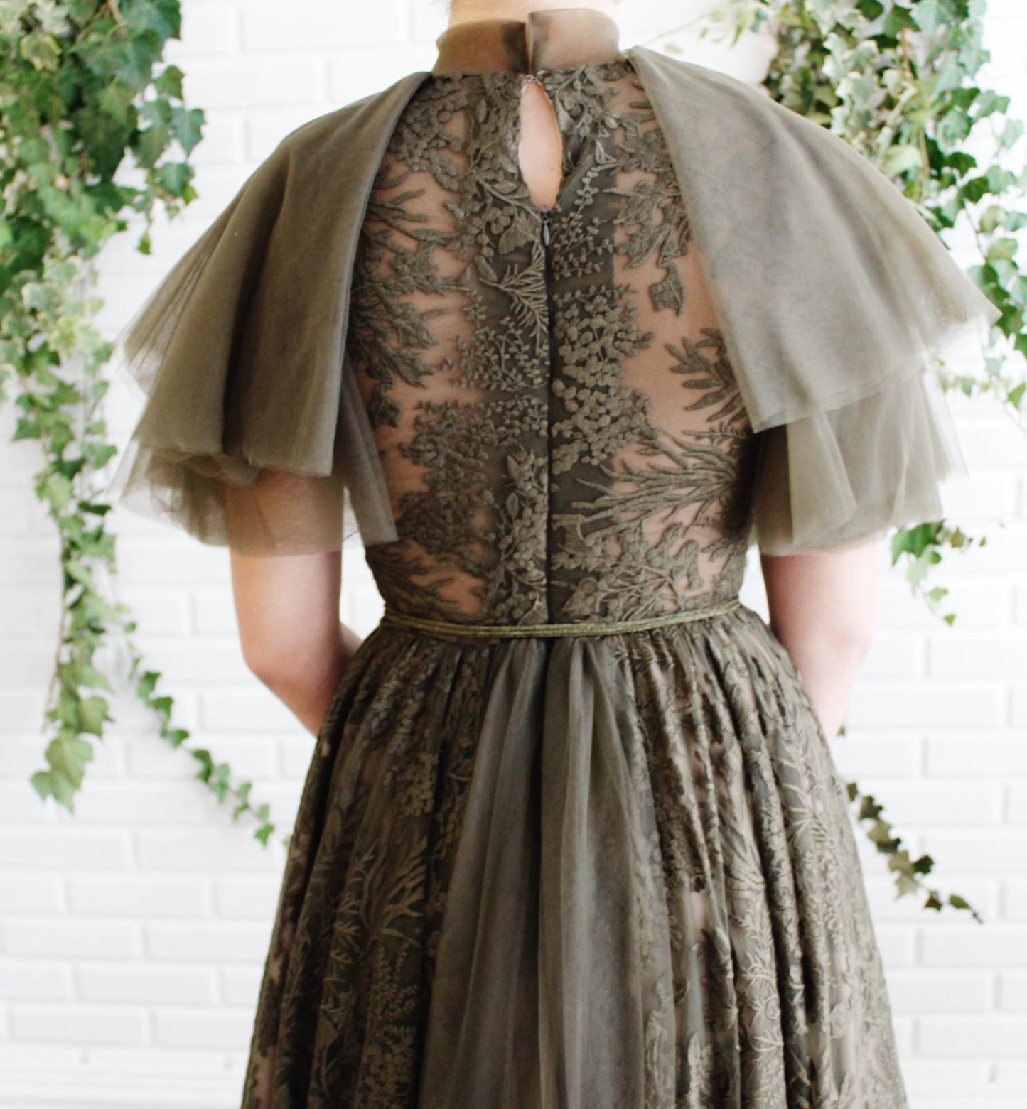 Green A-Line dress with short sleeves