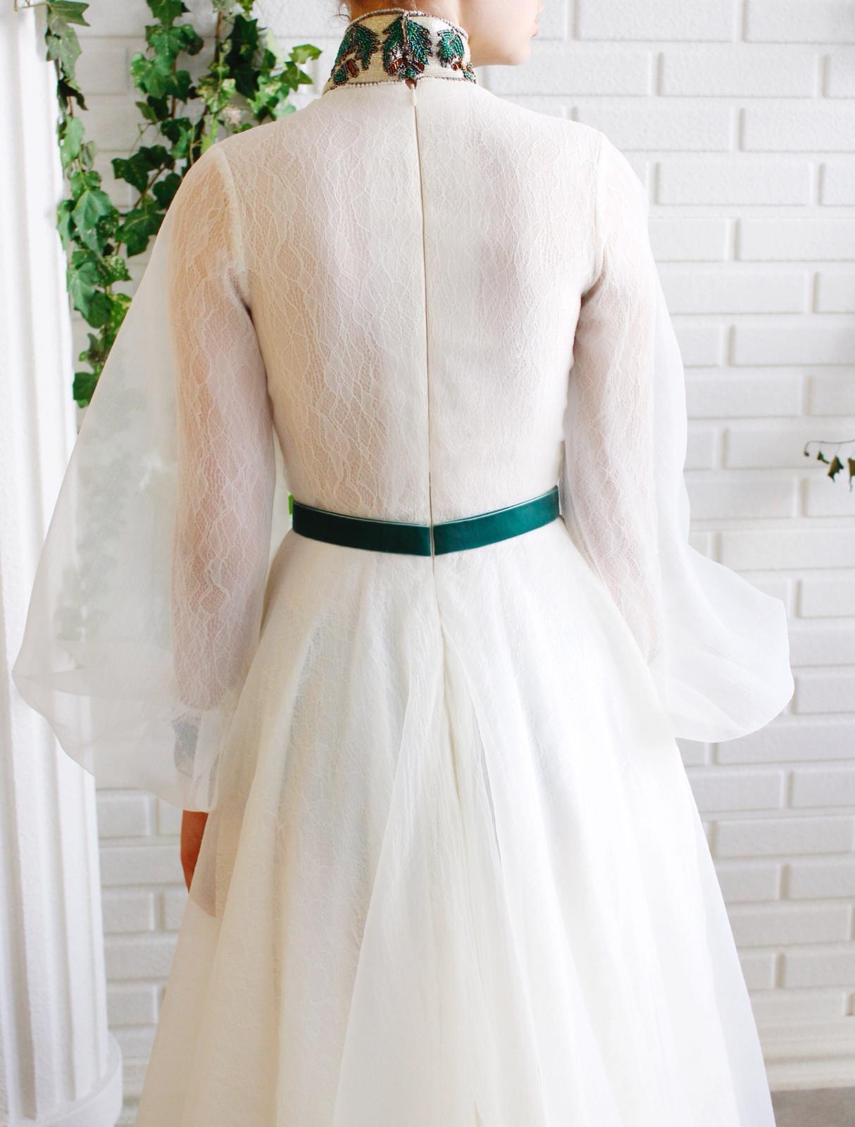 White A-Line dress with long sleeves and embroidery