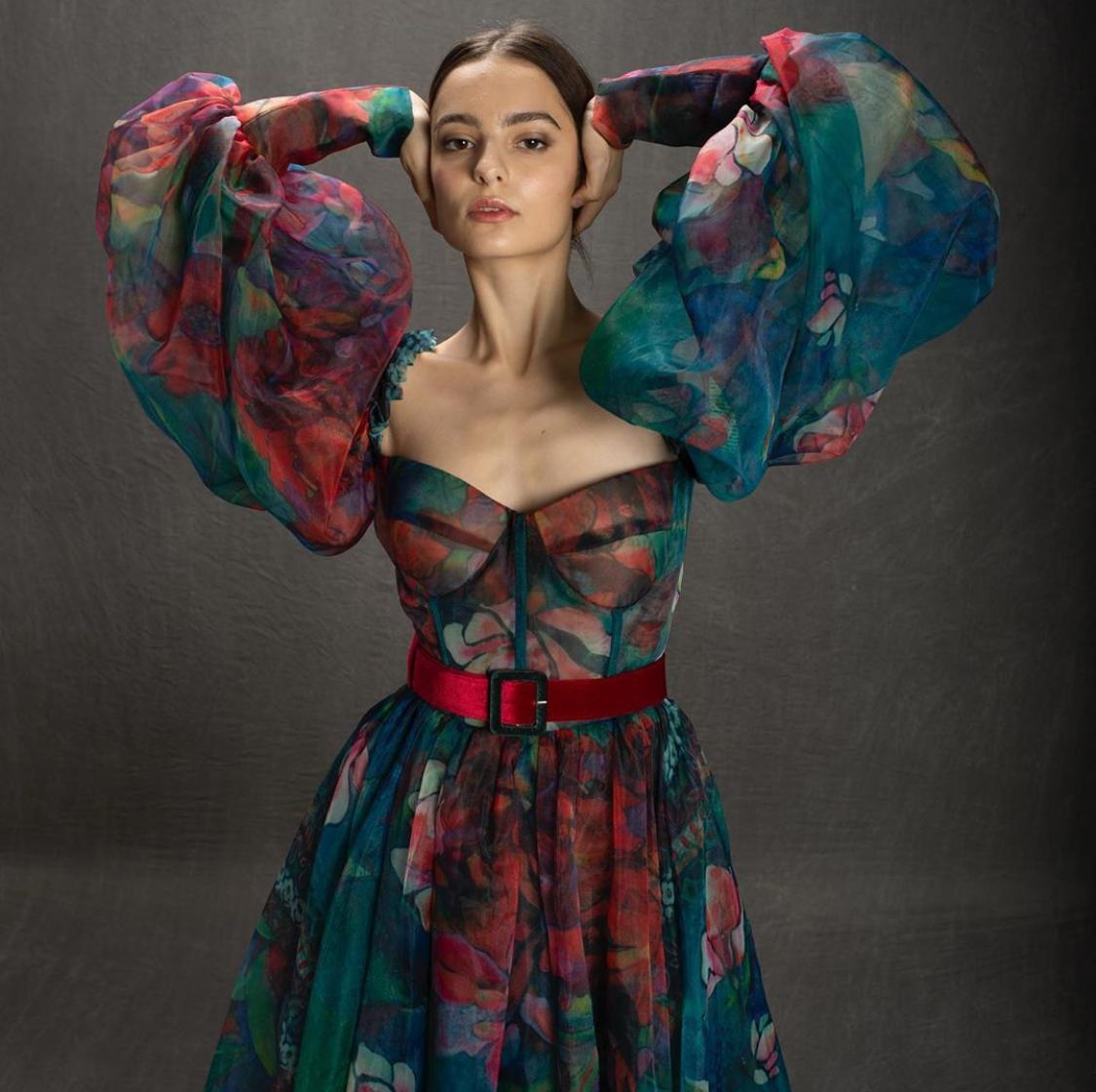 Colorful A-Line dress with long sleeves