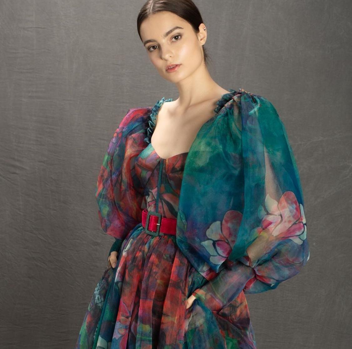 Colorful A-Line dress with long sleeves