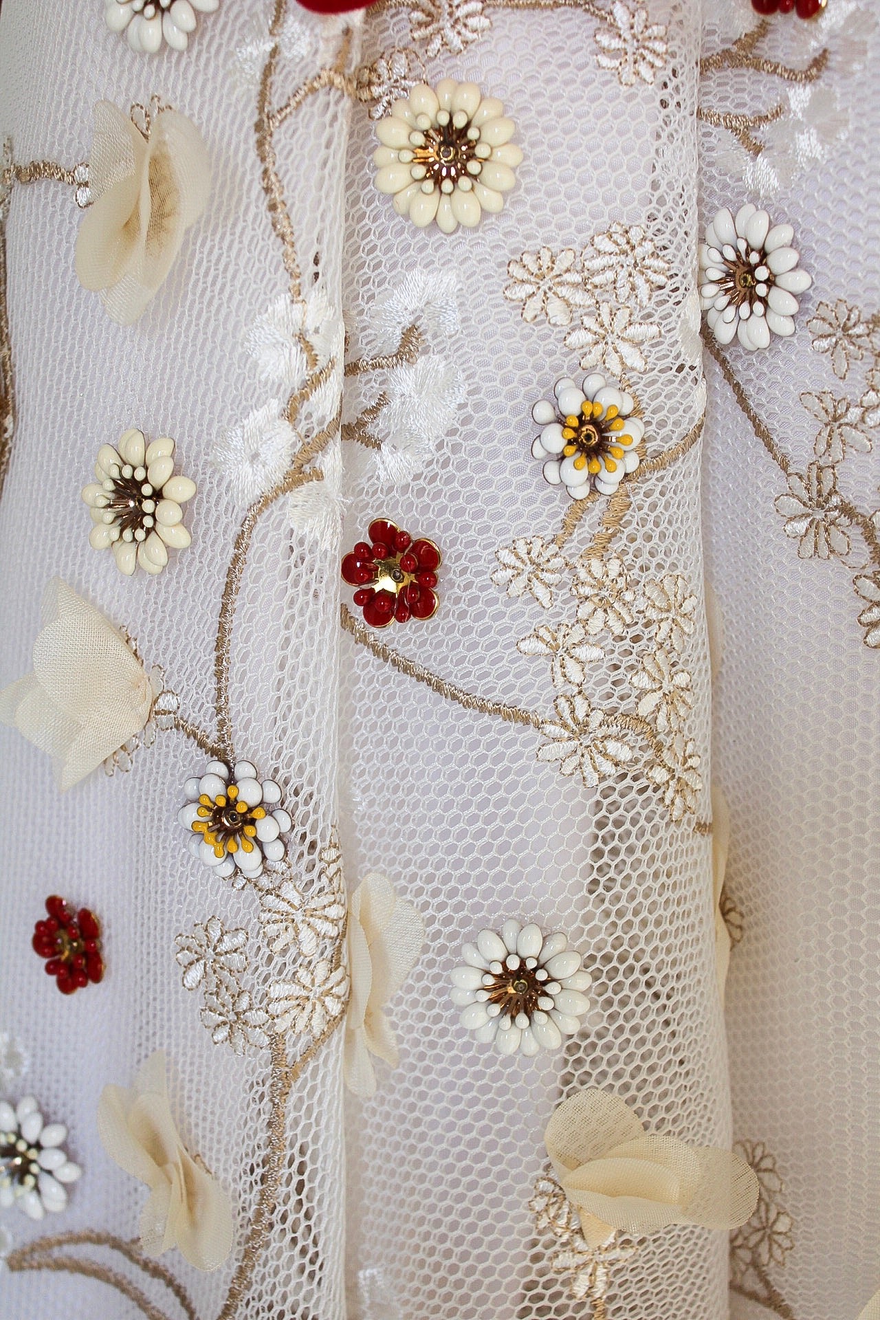 White A-Line dress with spaghetti straps and embroidery