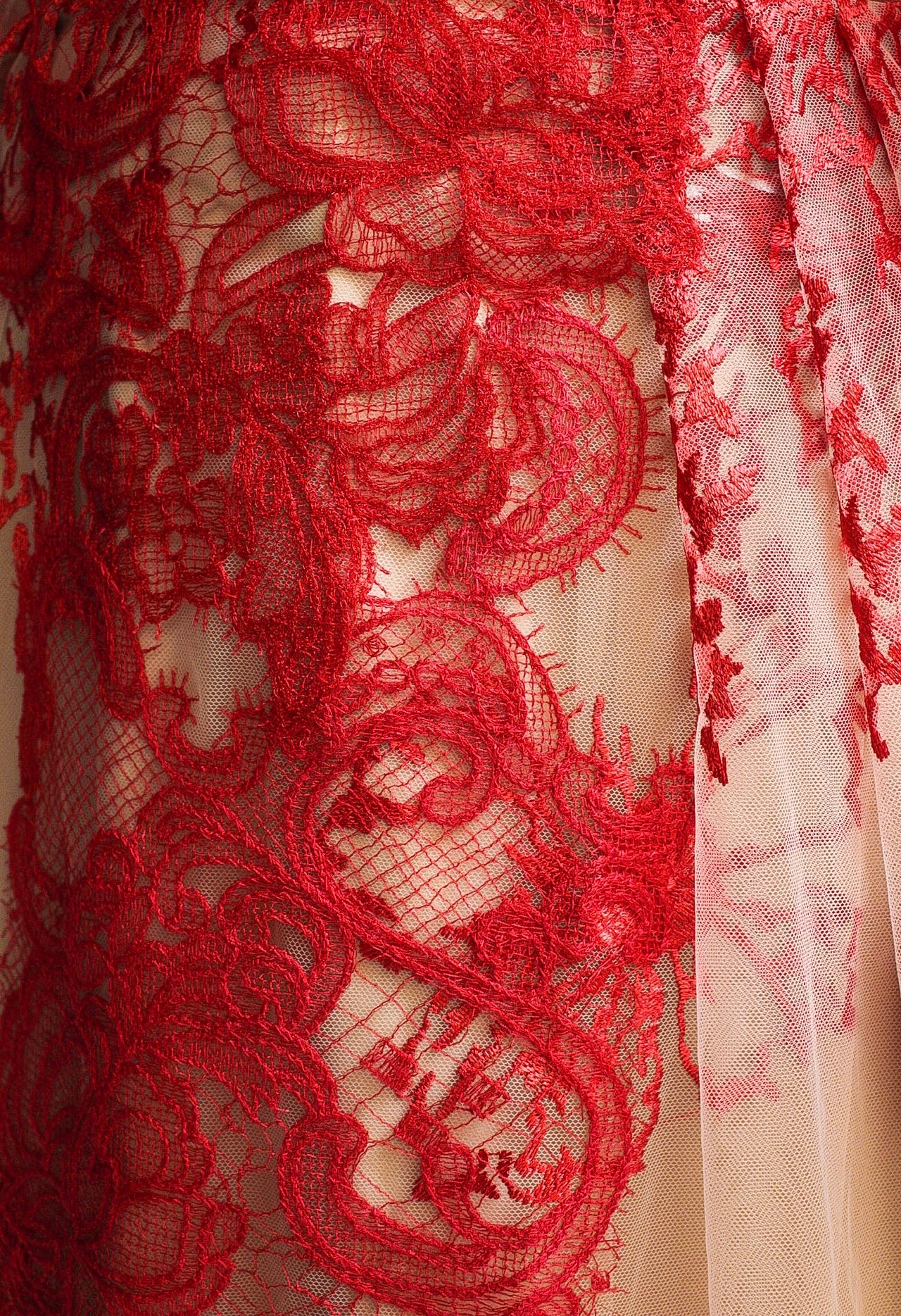 Red A-Line dress with long sleeves and lace