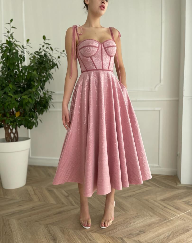Pink midi dress with spaghetti straps