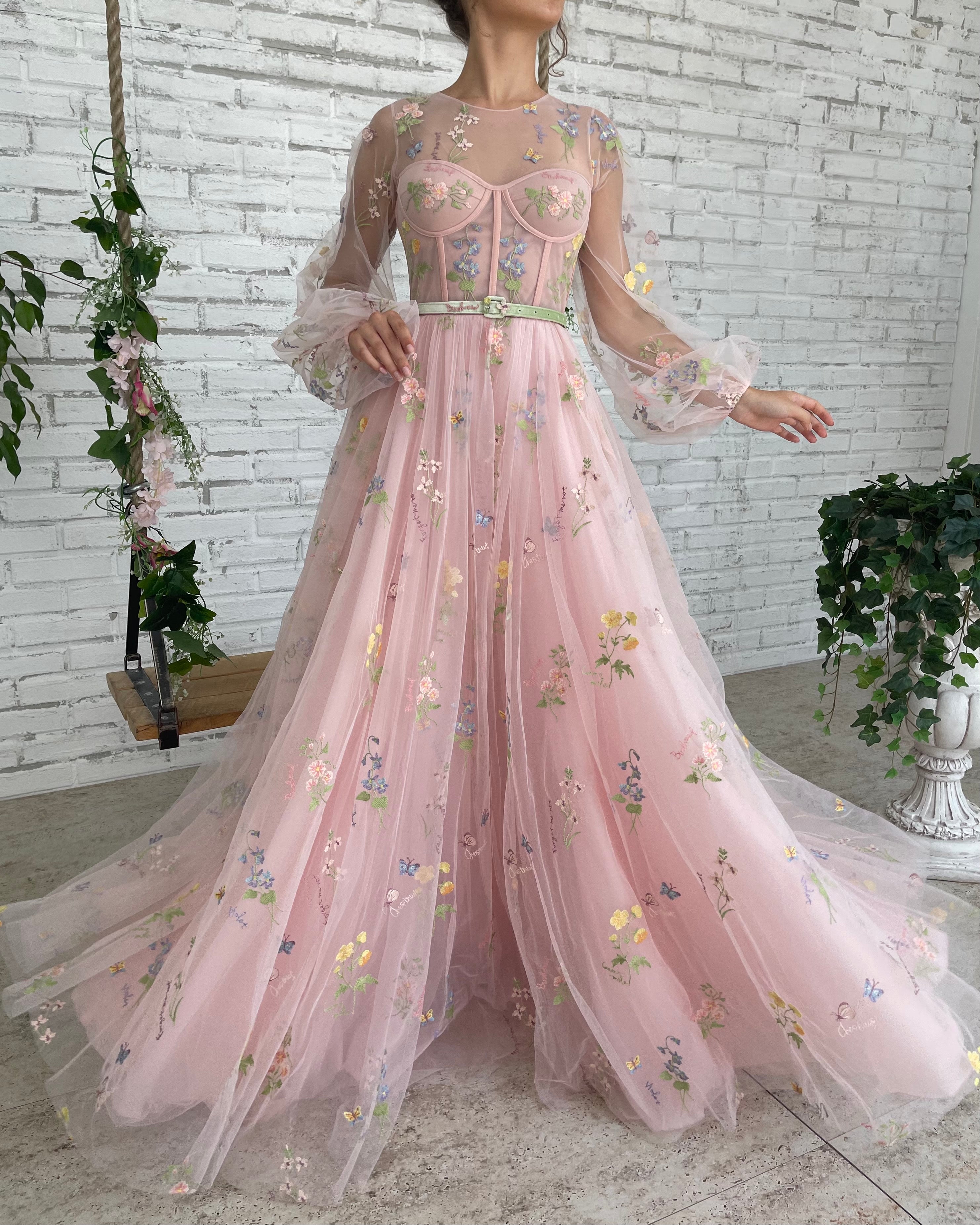 Long Pink Corset Dress Pastel Castle Corset Gown Teuta Matoshi