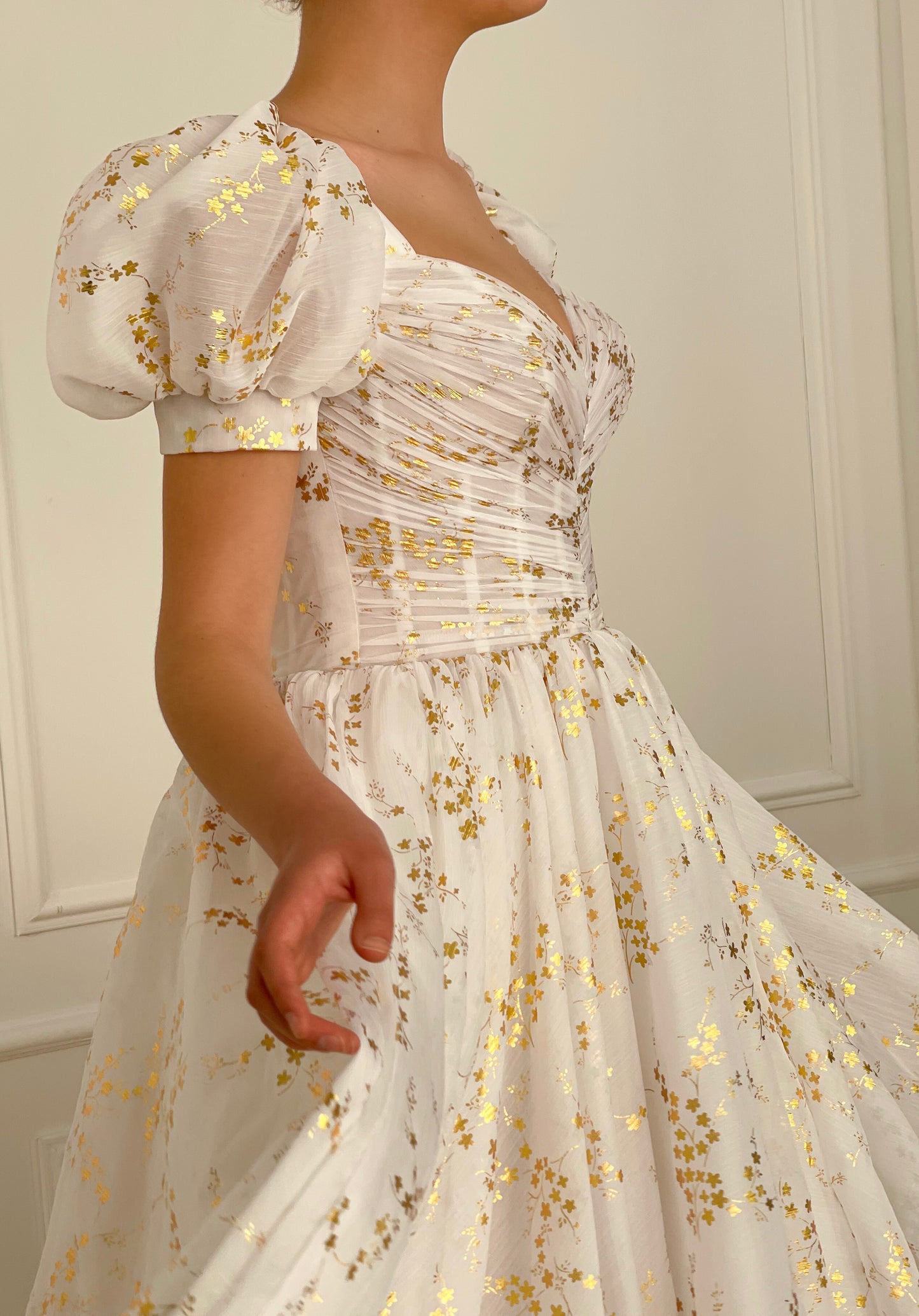 White midi dress with cap sleeves