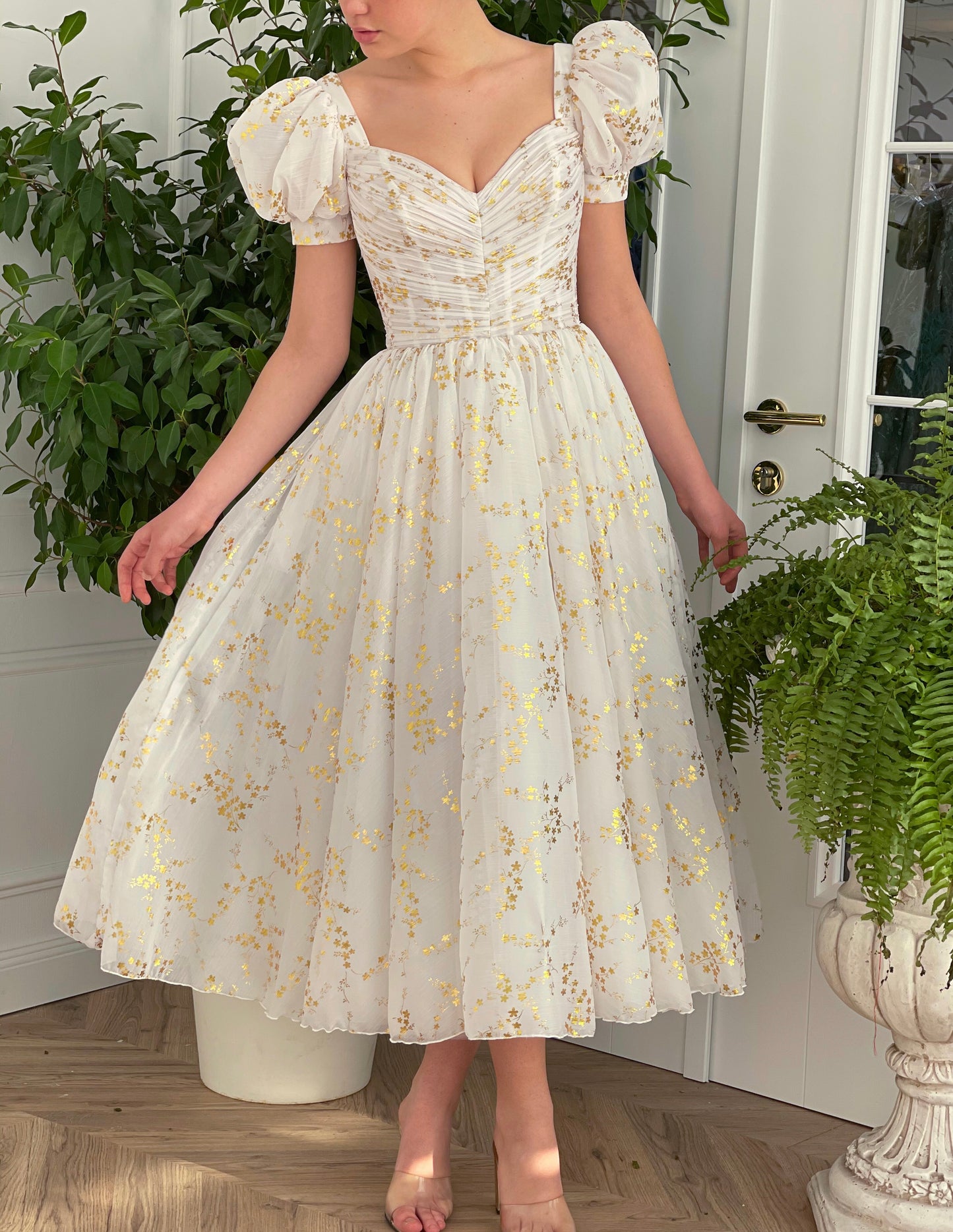 White midi dress with cap sleeves