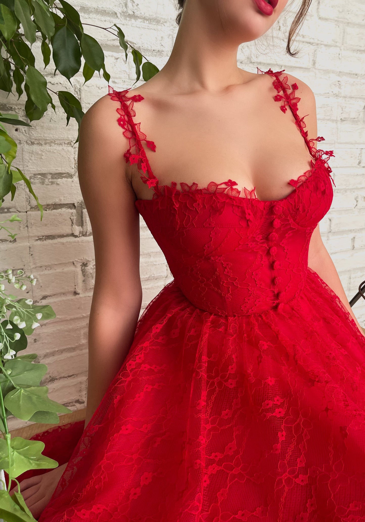Red midi dress with spaghetti straps