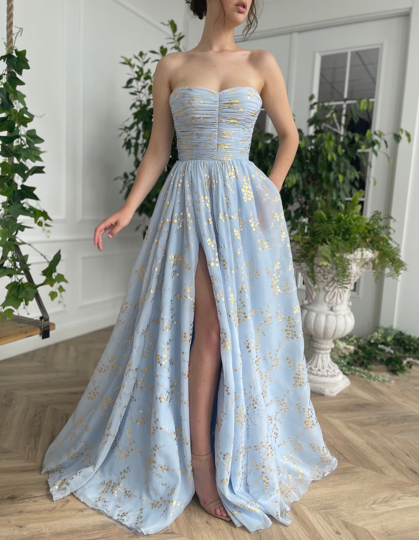 Blue A-Line dress with no sleeves