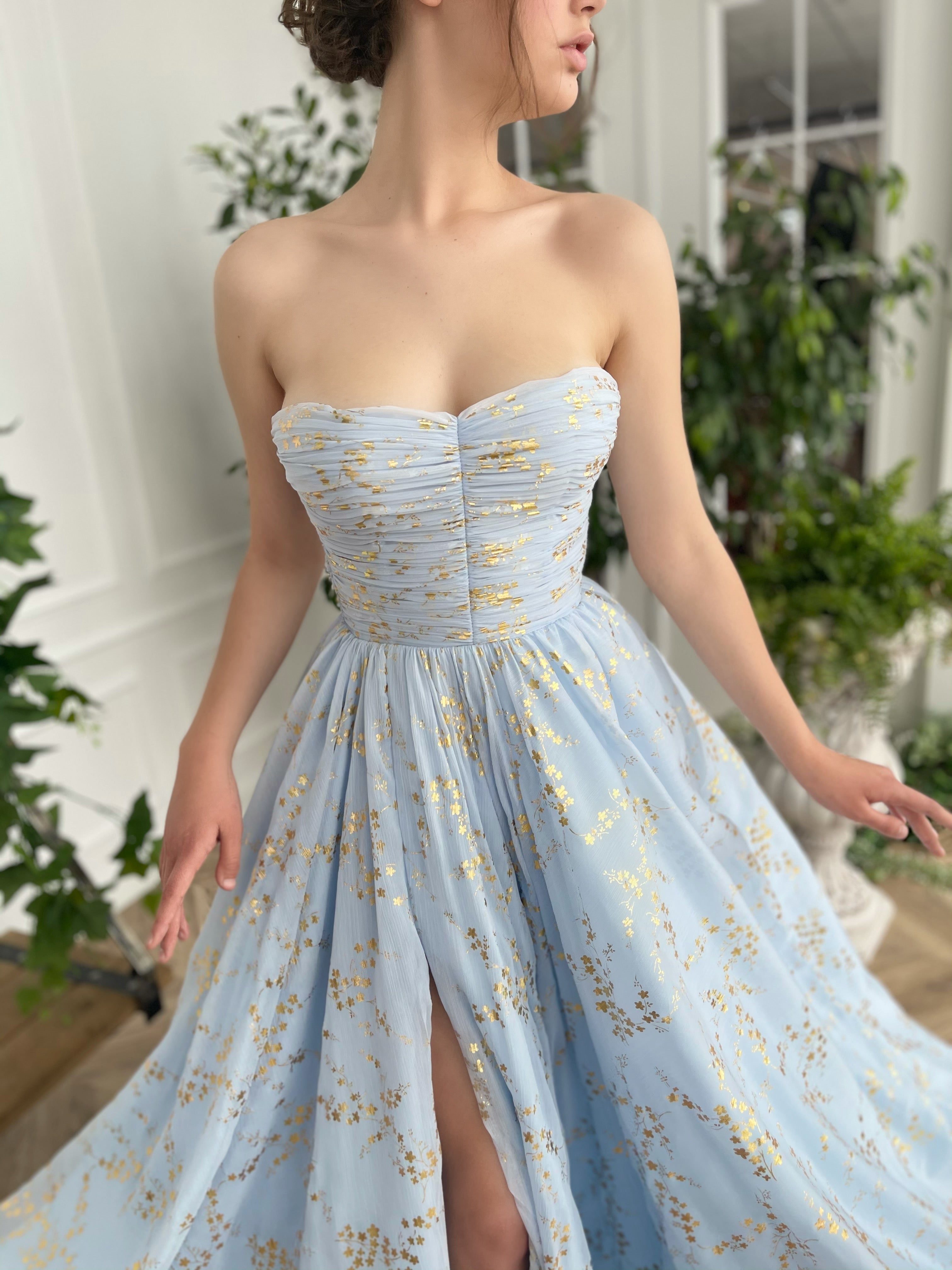 Blue A-Line dress with no sleeves