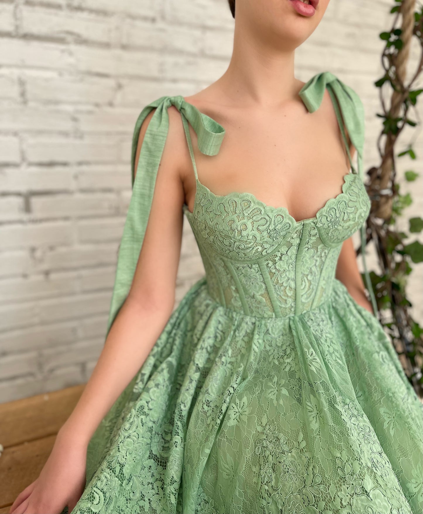 Green midi dress with bow straps